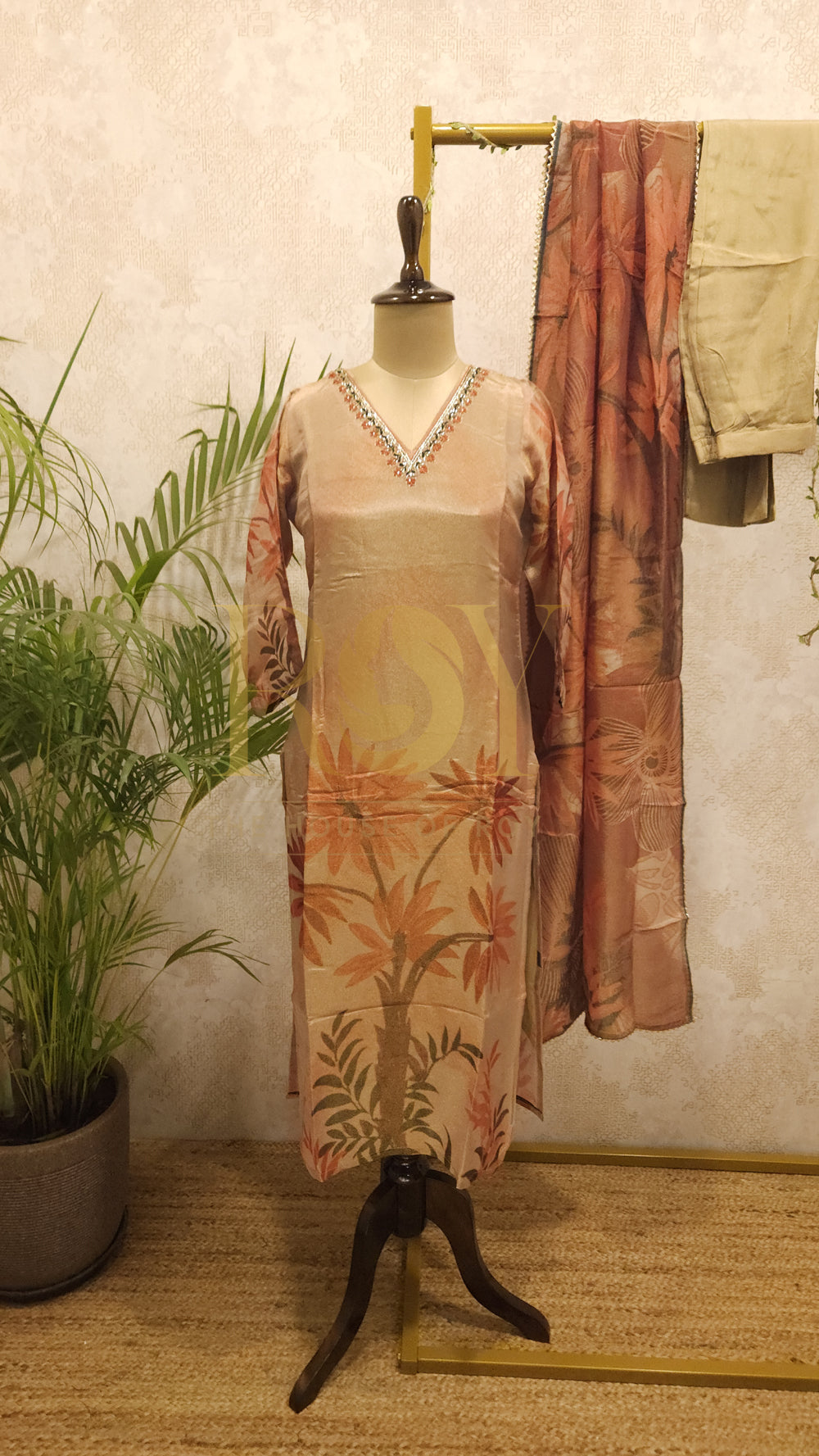 Orange Cream Shimmer Chudi Set