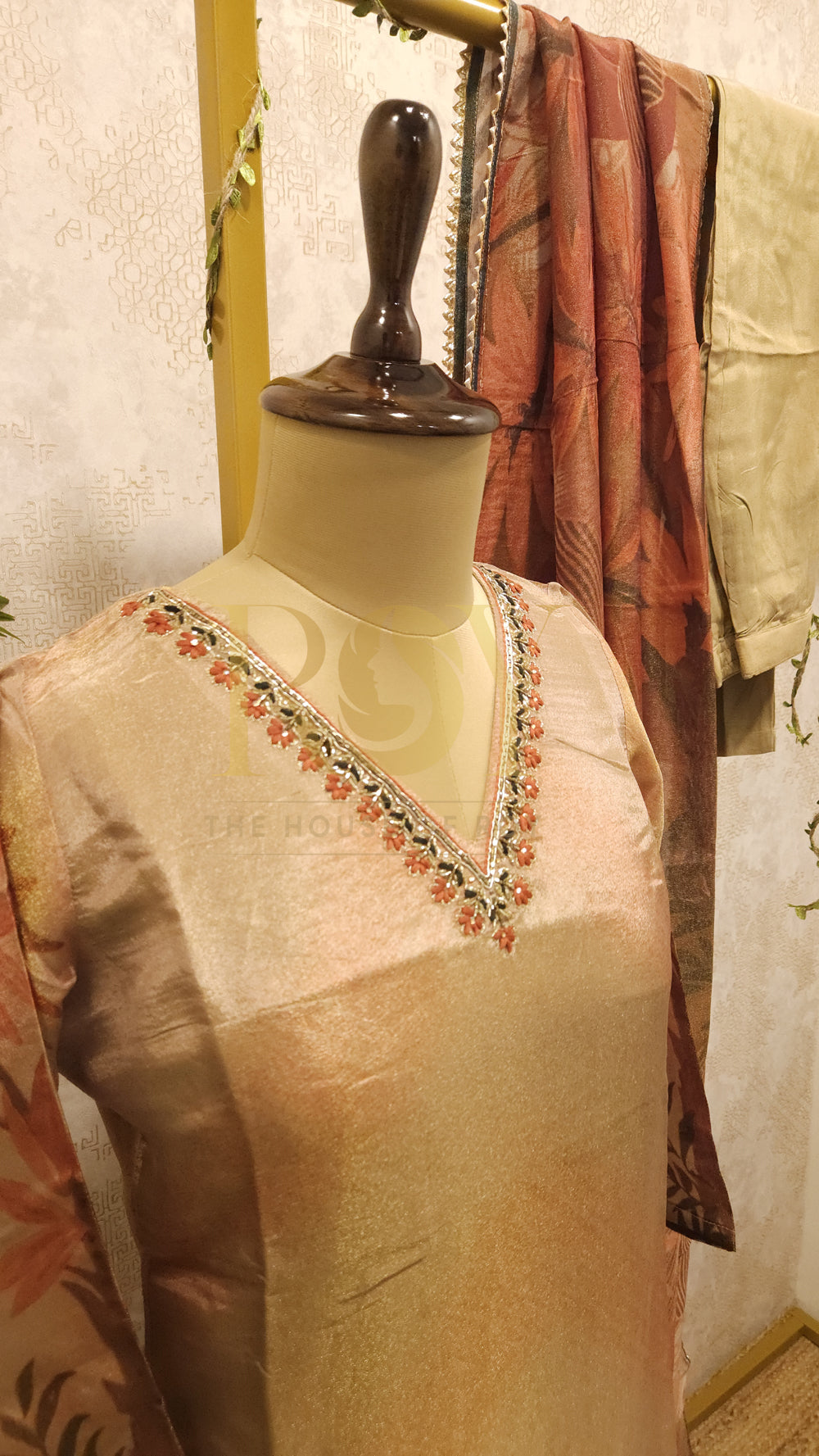 Orange Cream Shimmer Chudi Set