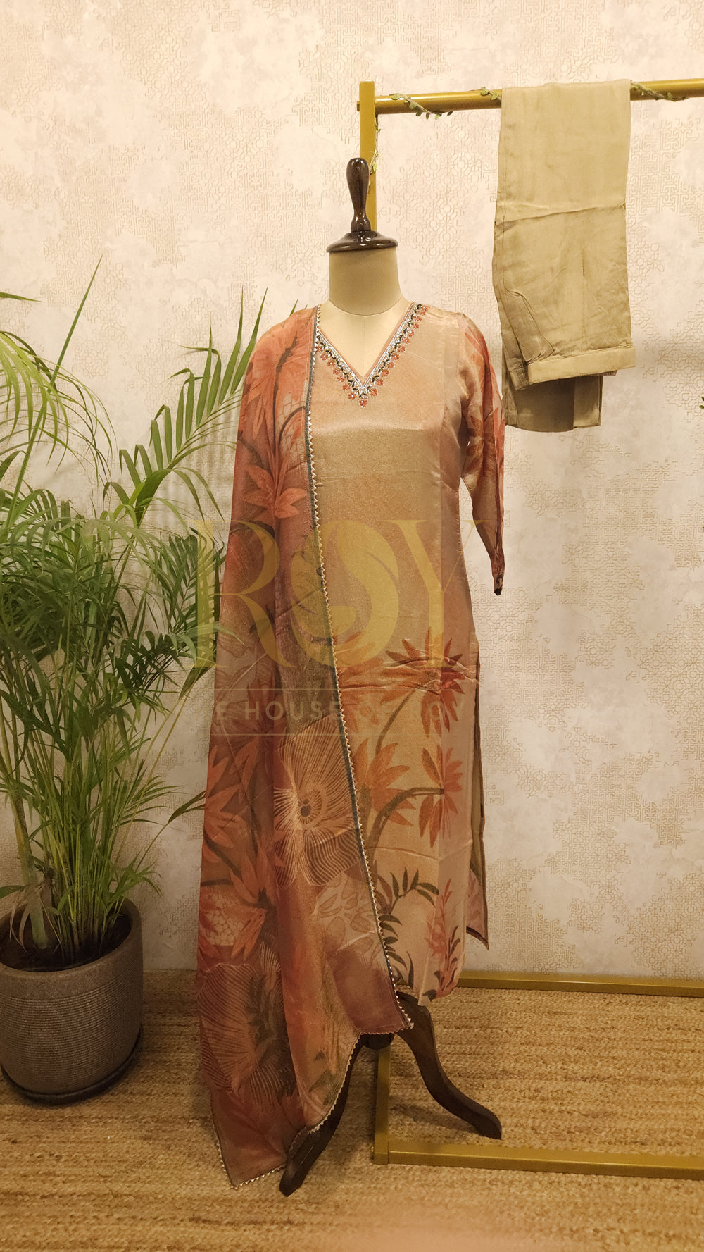 Orange Cream Shimmer Chudi Set