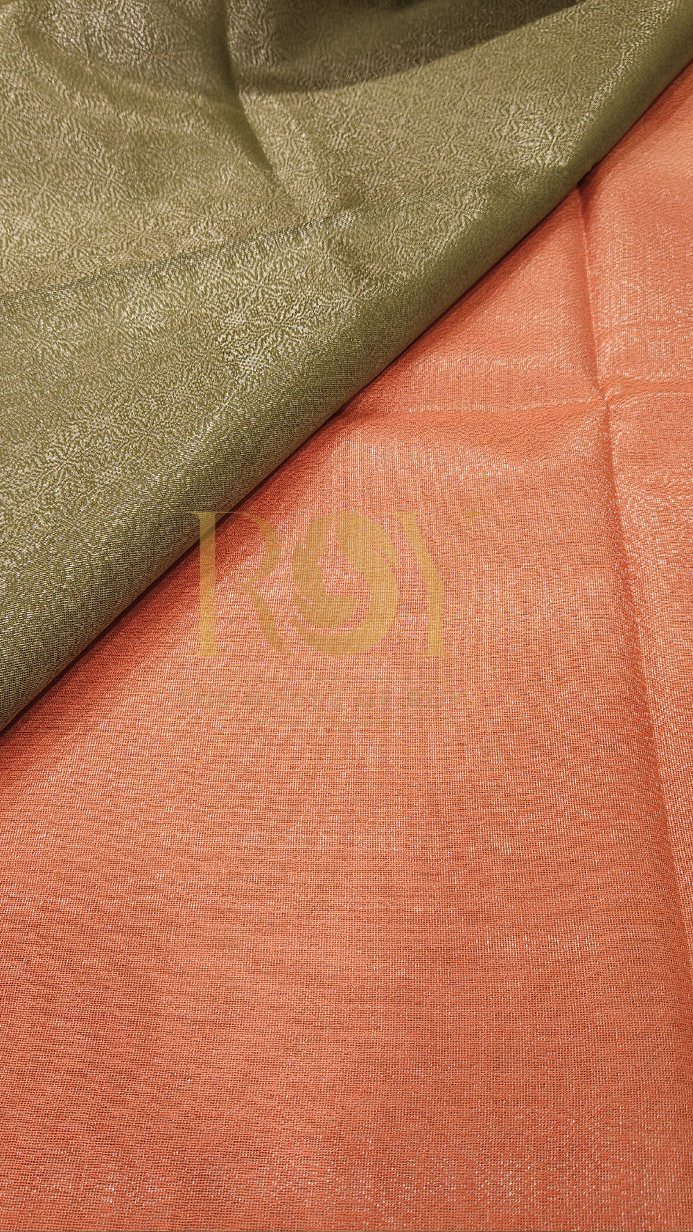 Orange with Olive Green Silver Zari Saree