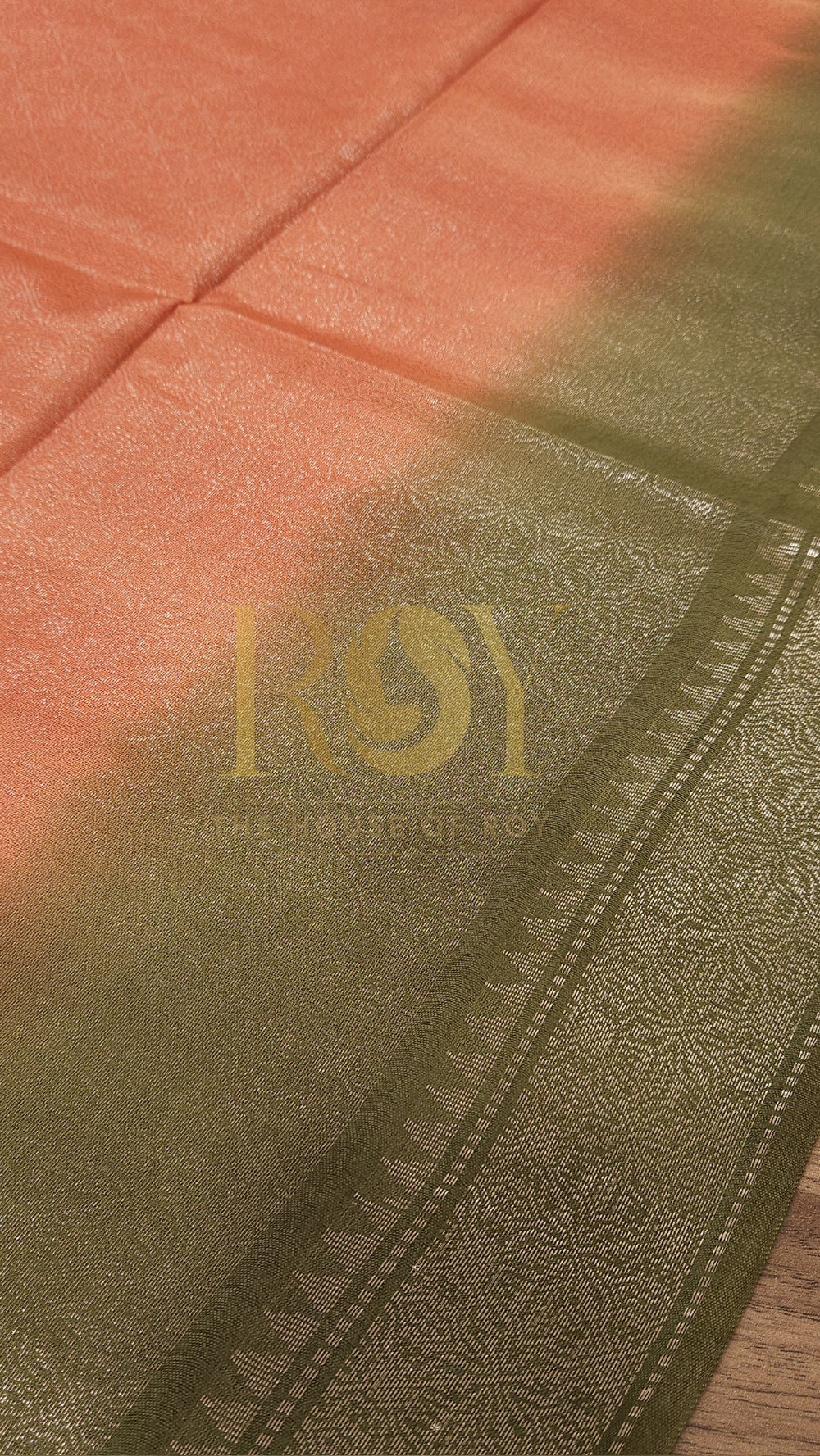 Orange with Olive Green Silver Zari Saree