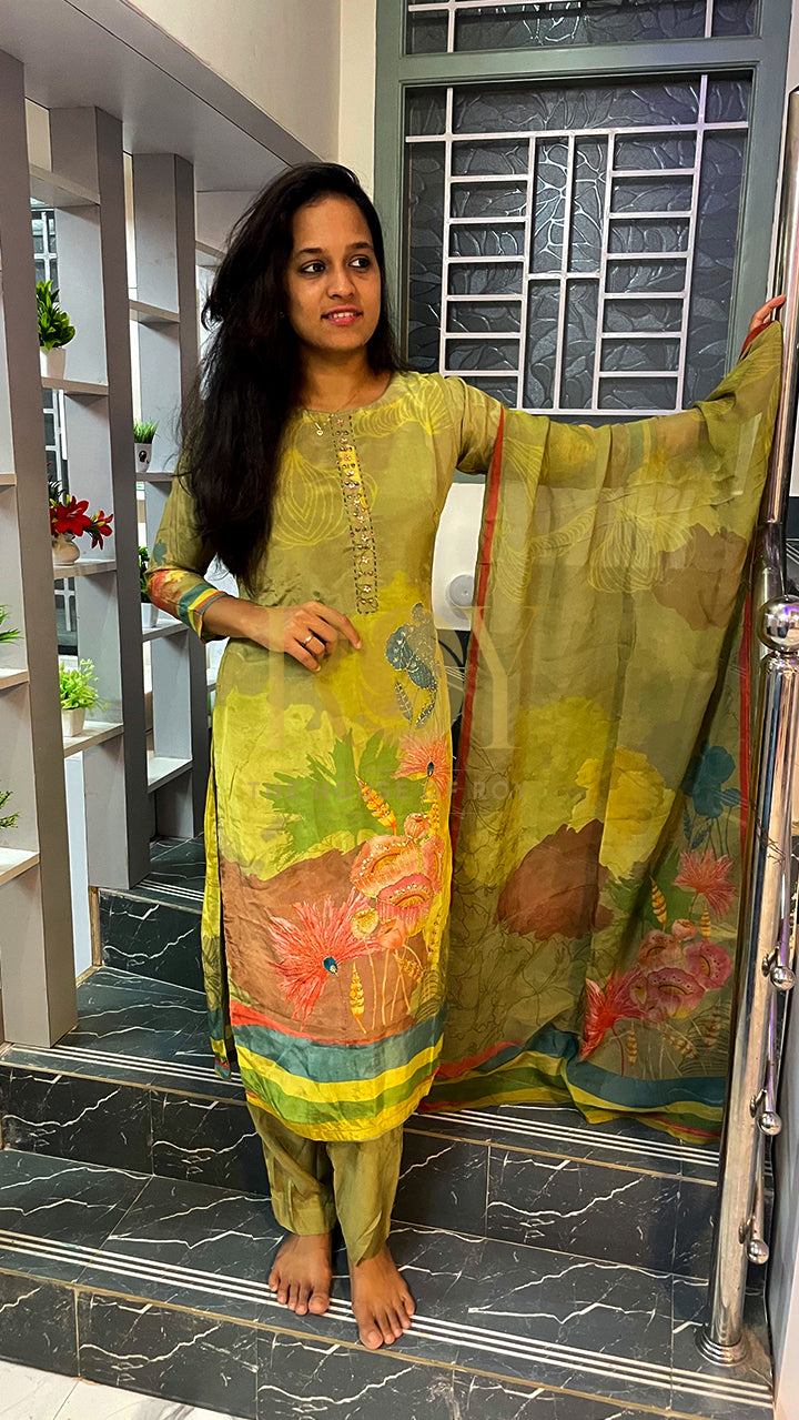 Pale Green Digital Print Chudi Set