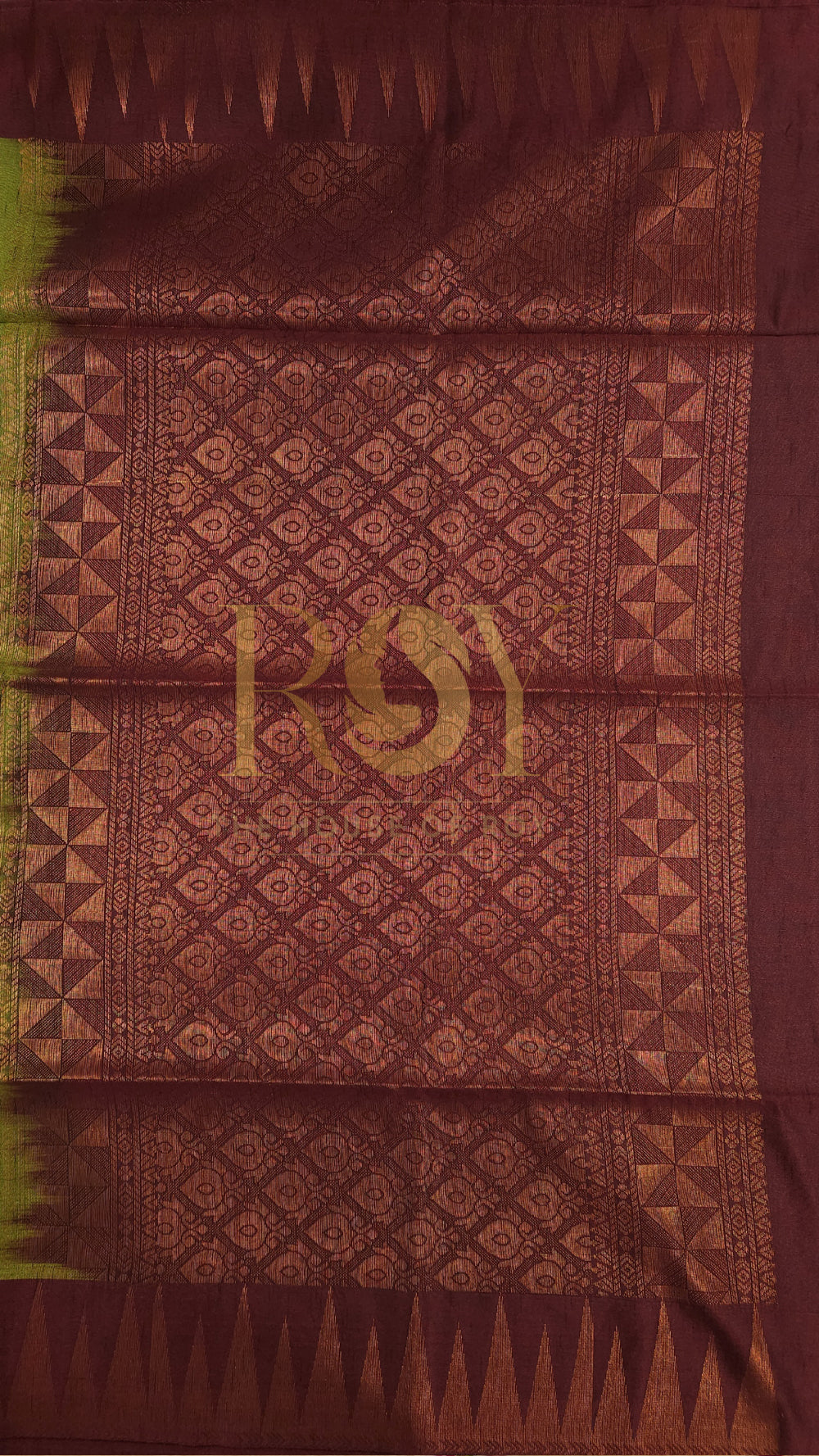 Parrot Green with Maroon Copper Zari Slub Silk Saree