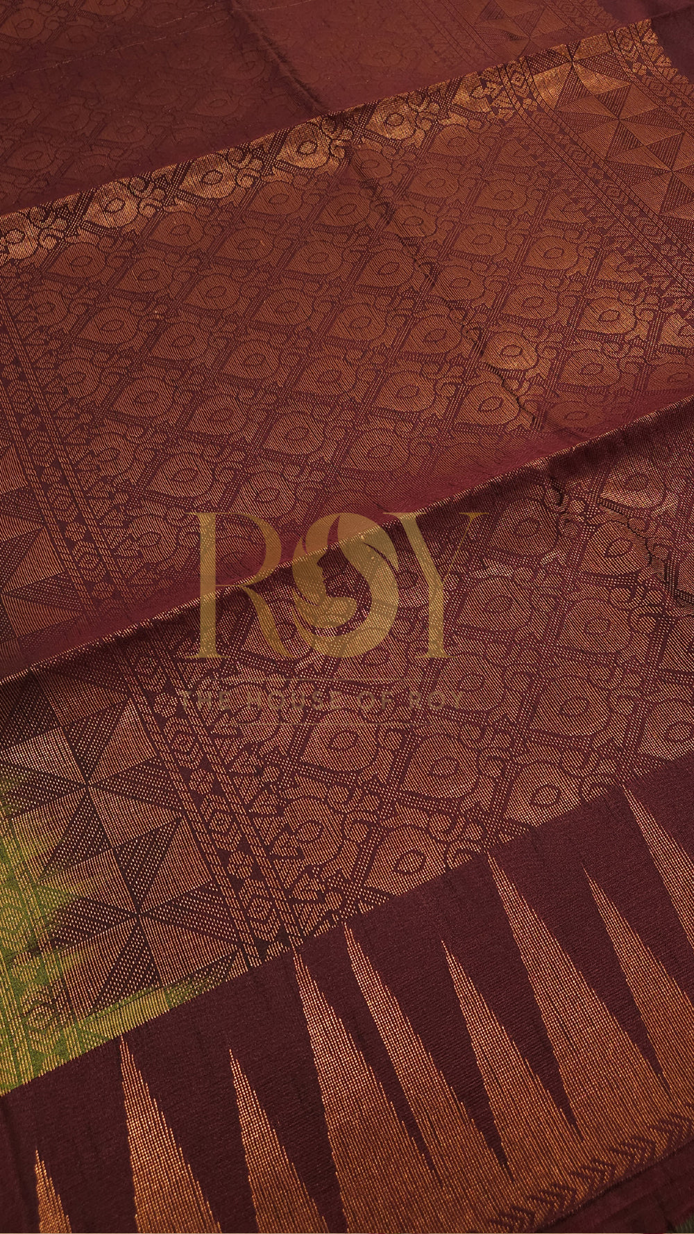 Parrot Green with Maroon Copper Zari Slub Silk Saree
