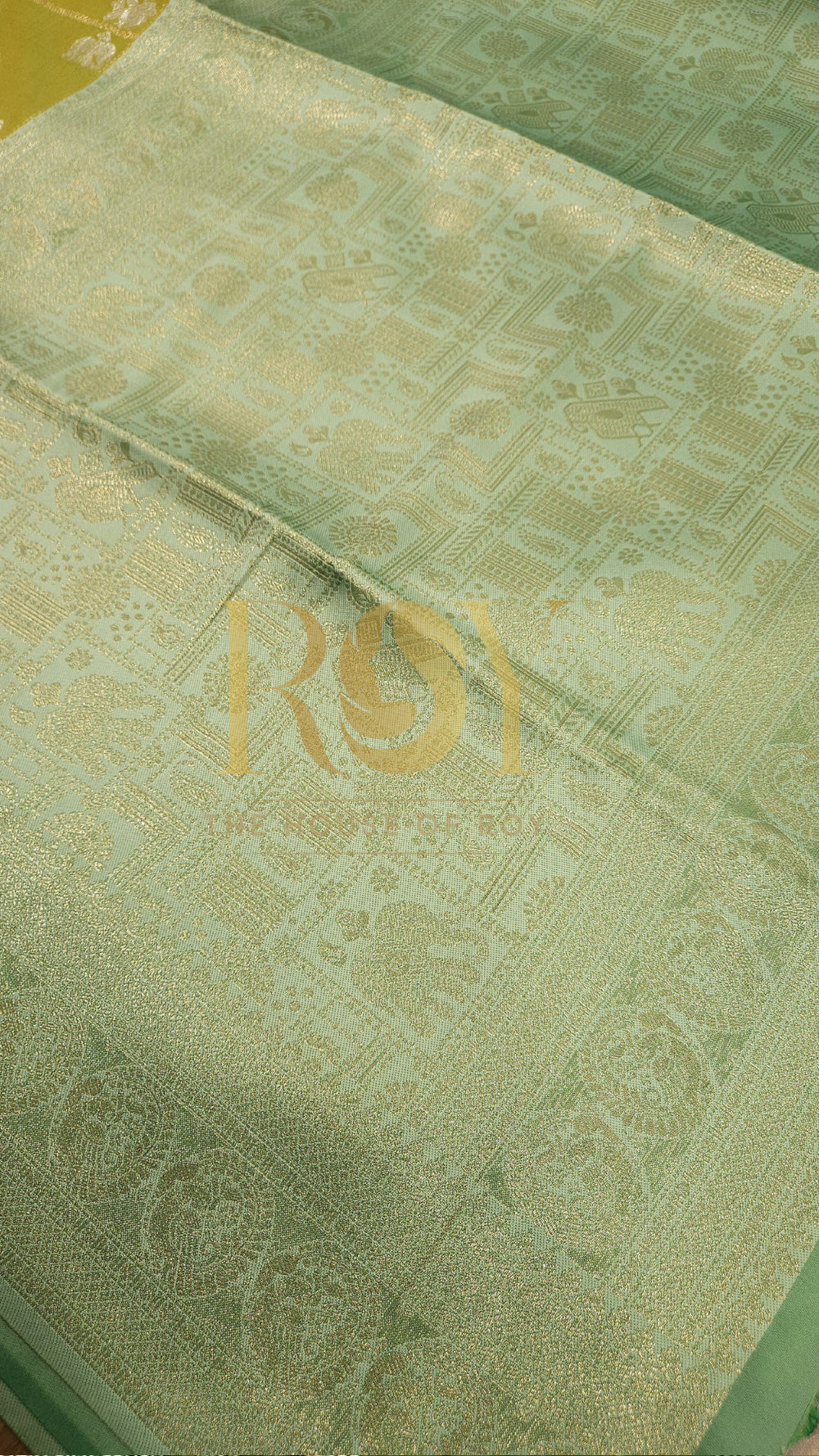 Parrot green with mint green kattam zari mix soft silk