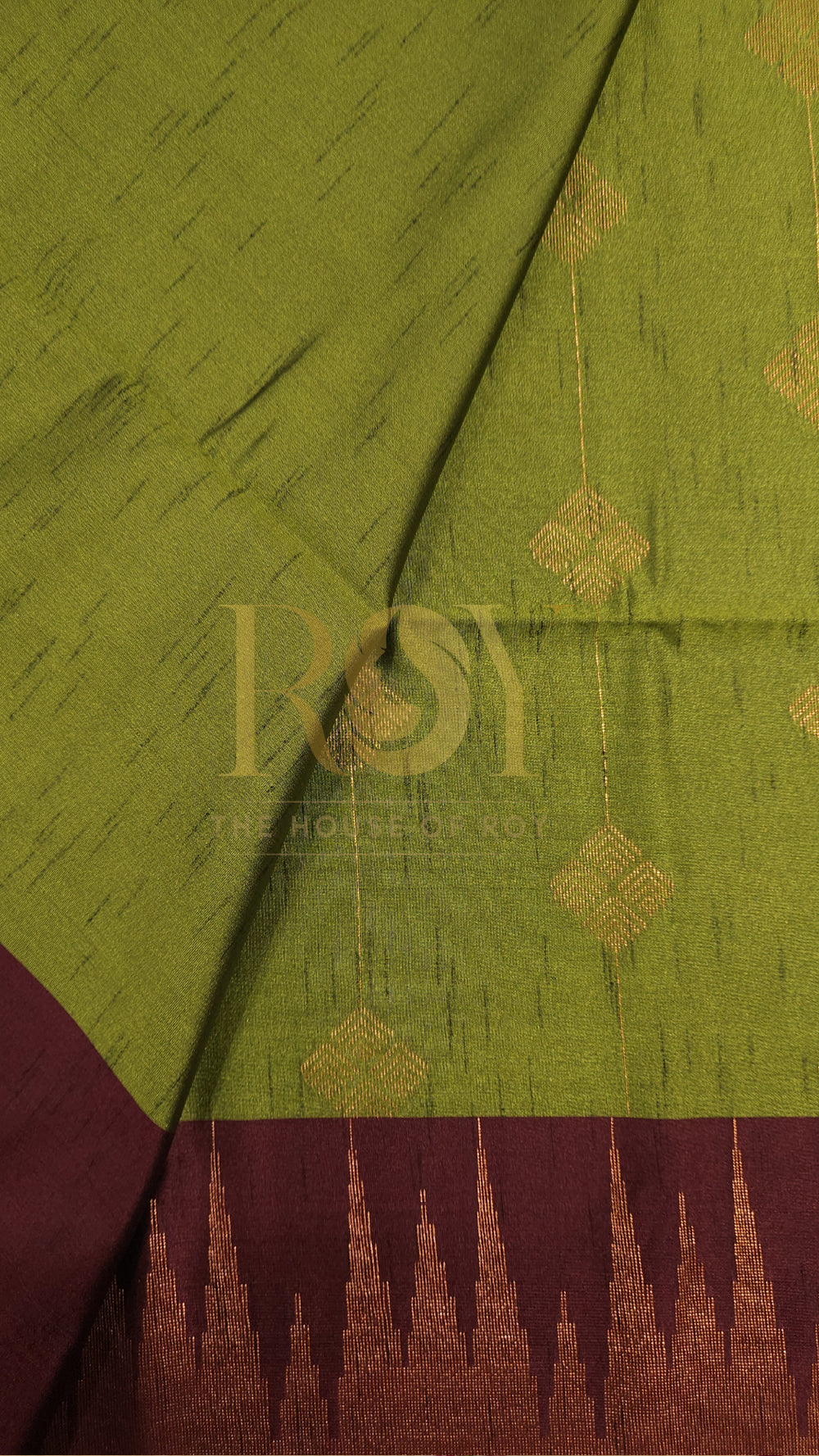 Parrot Green with Maroon Copper Zari Slub Silk Saree