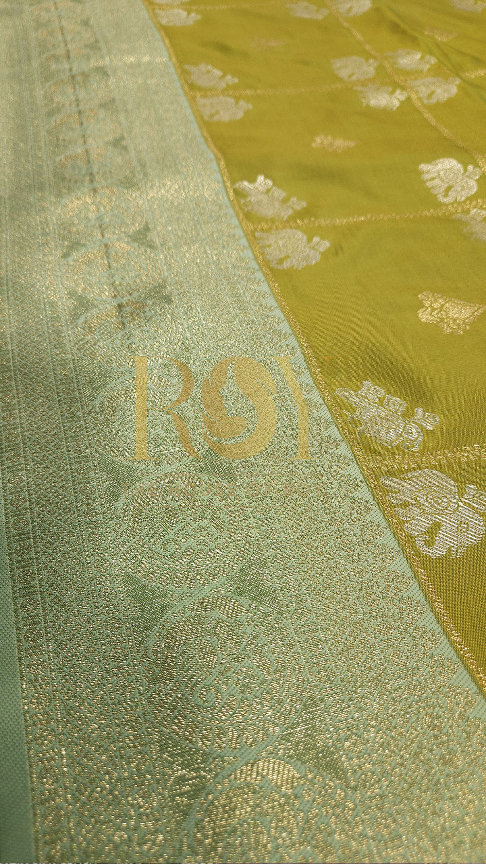 Parrot green with mint green kattam zari mix soft silk