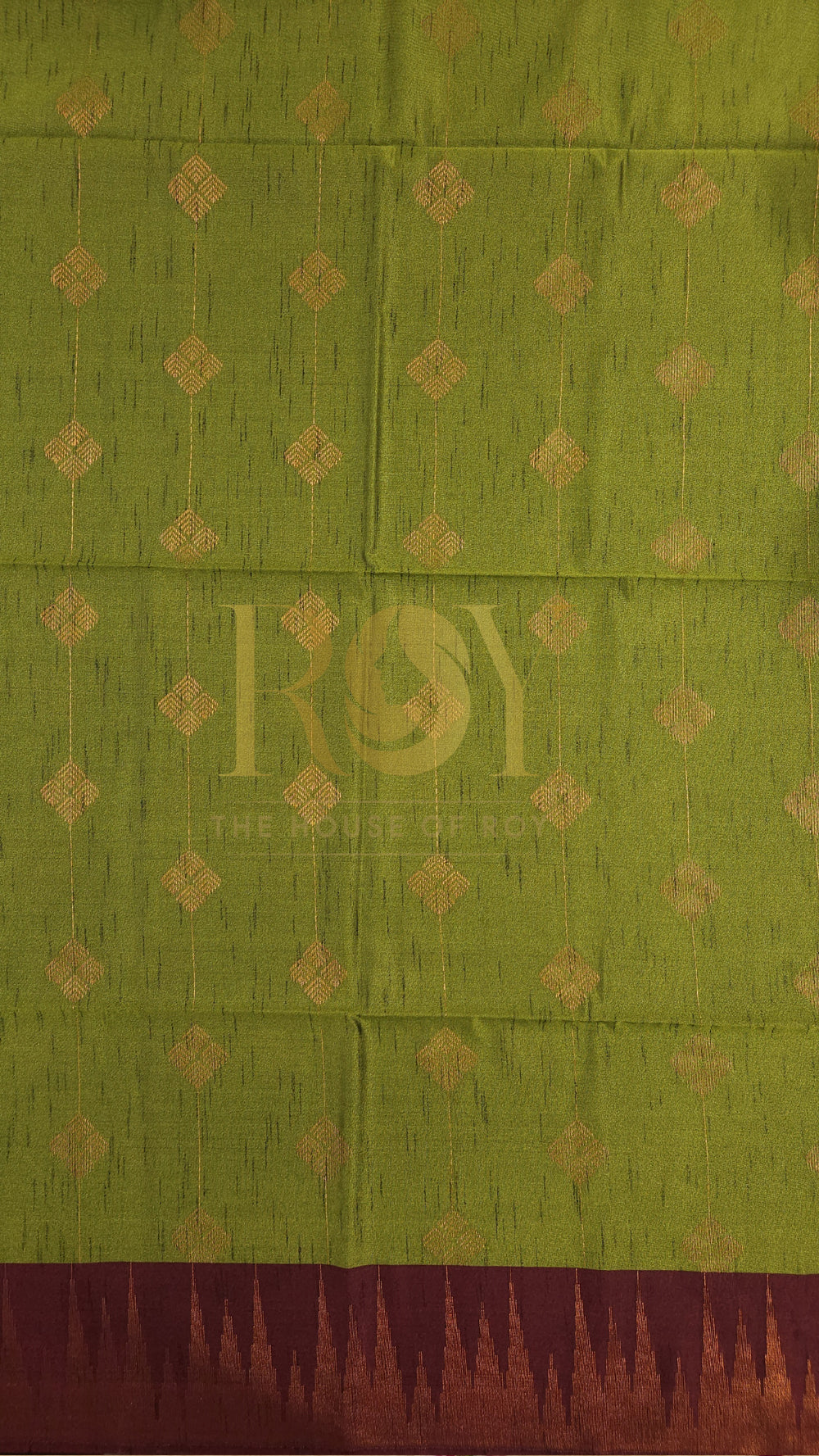 Parrot Green with Maroon Copper Zari Slub Silk Saree