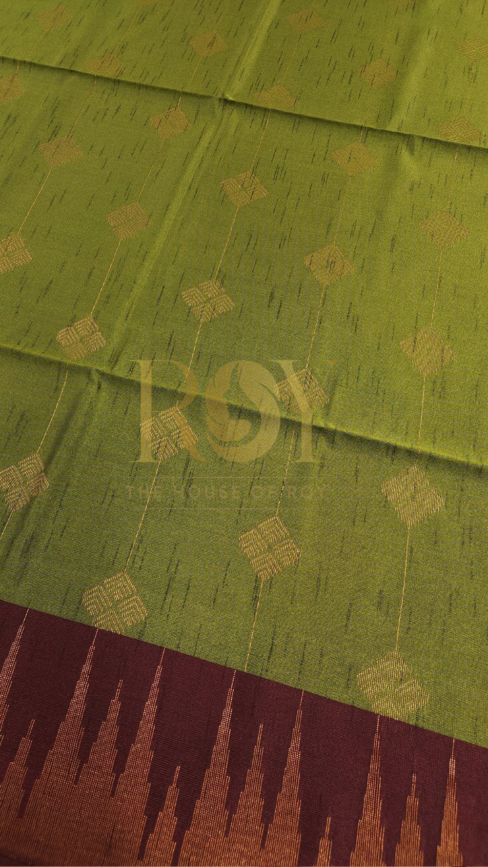 Parrot Green with Maroon Copper Zari Slub Silk Saree