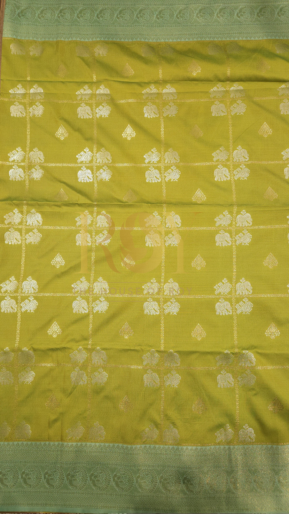 Parrot green with mint green kattam zari mix soft silk