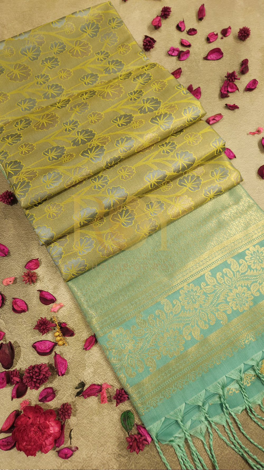 Pastel green jacquard soft silk