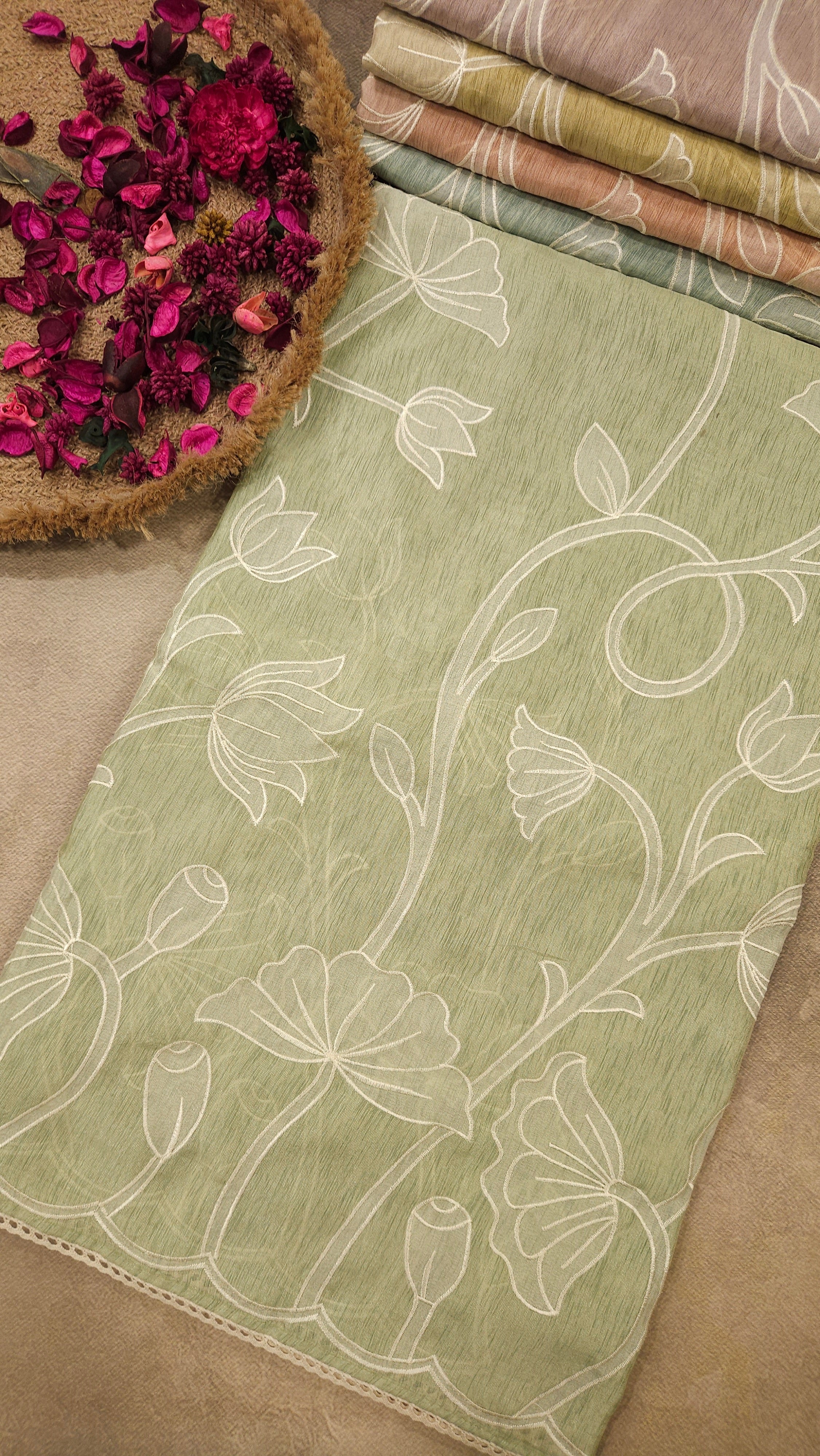 Pastel Green Appliqué Saree