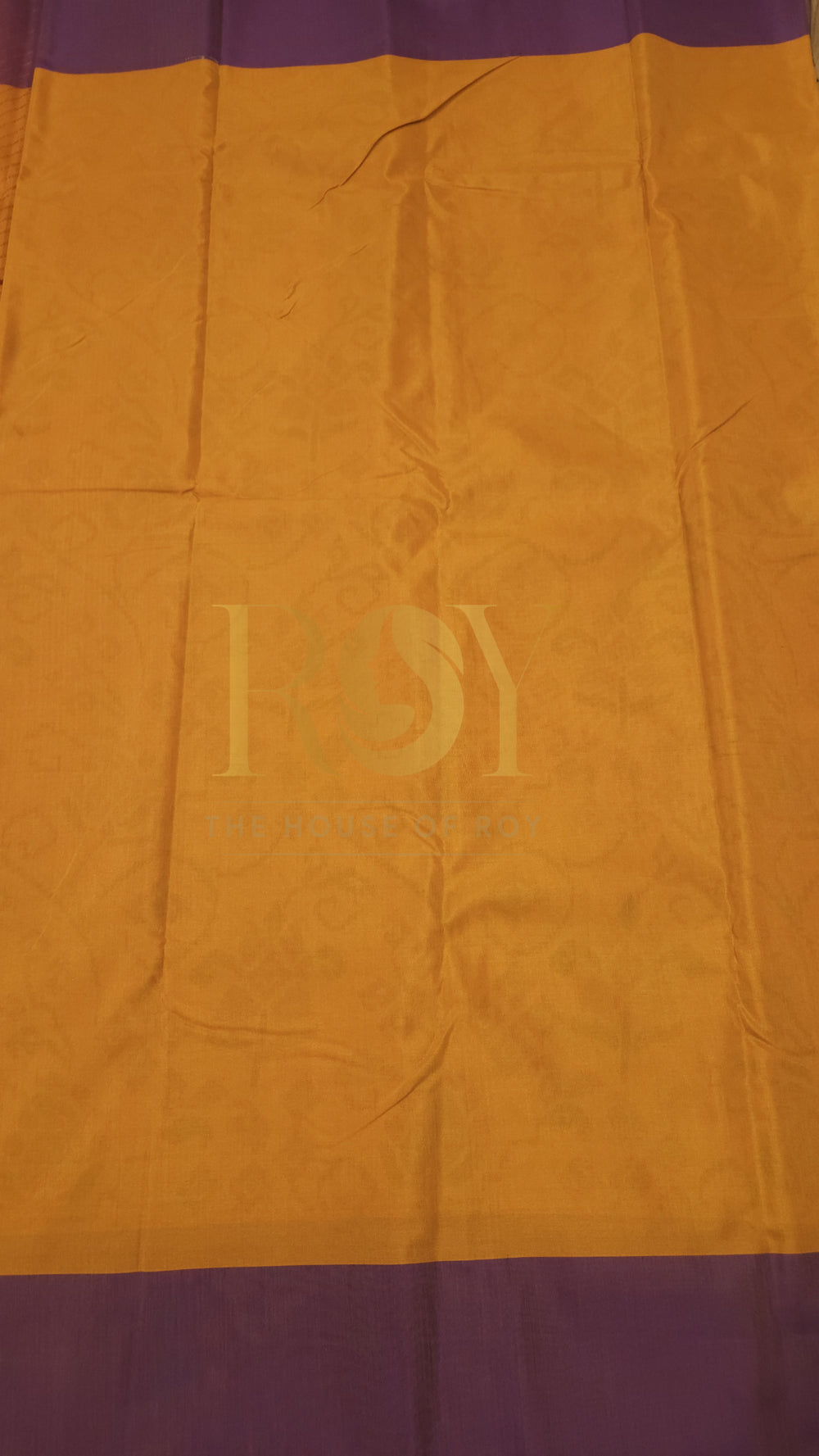 Patola Print Silk Cotton Saree in Amber Yellow