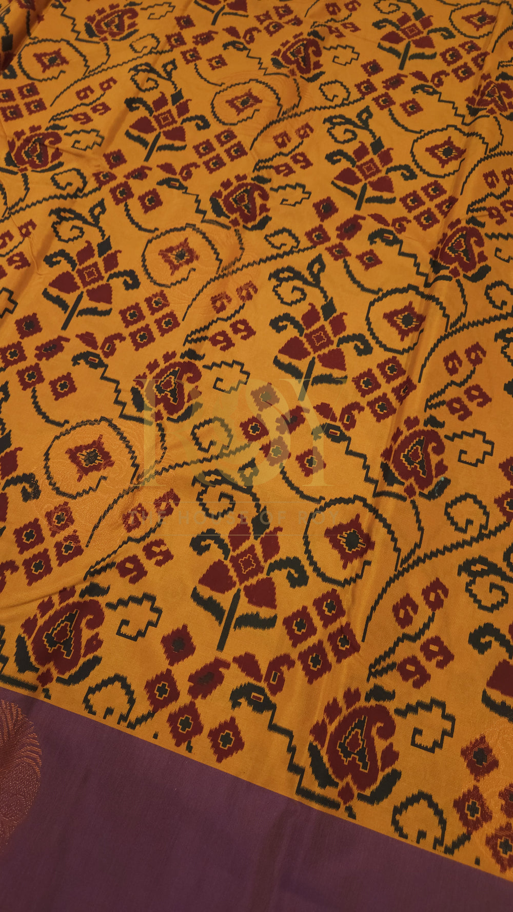 Patola Print Silk Cotton Saree in Amber Yellow