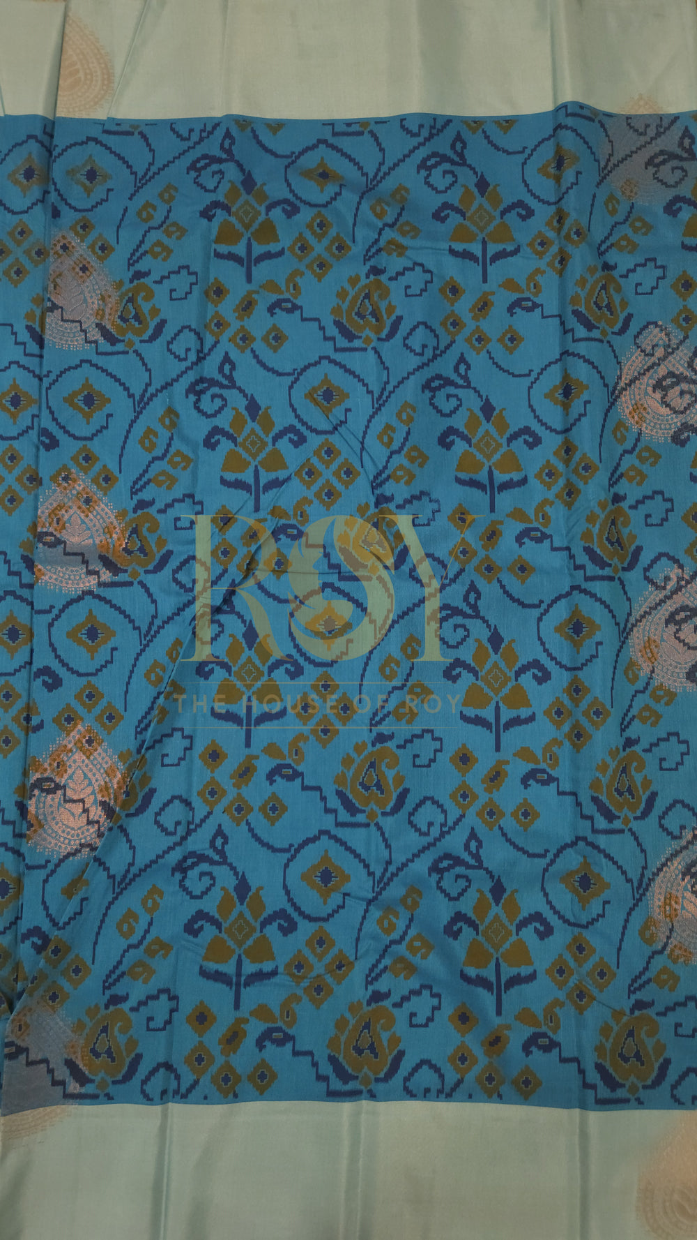 Patola Print Silk Cotton Saree in Firozi Blue