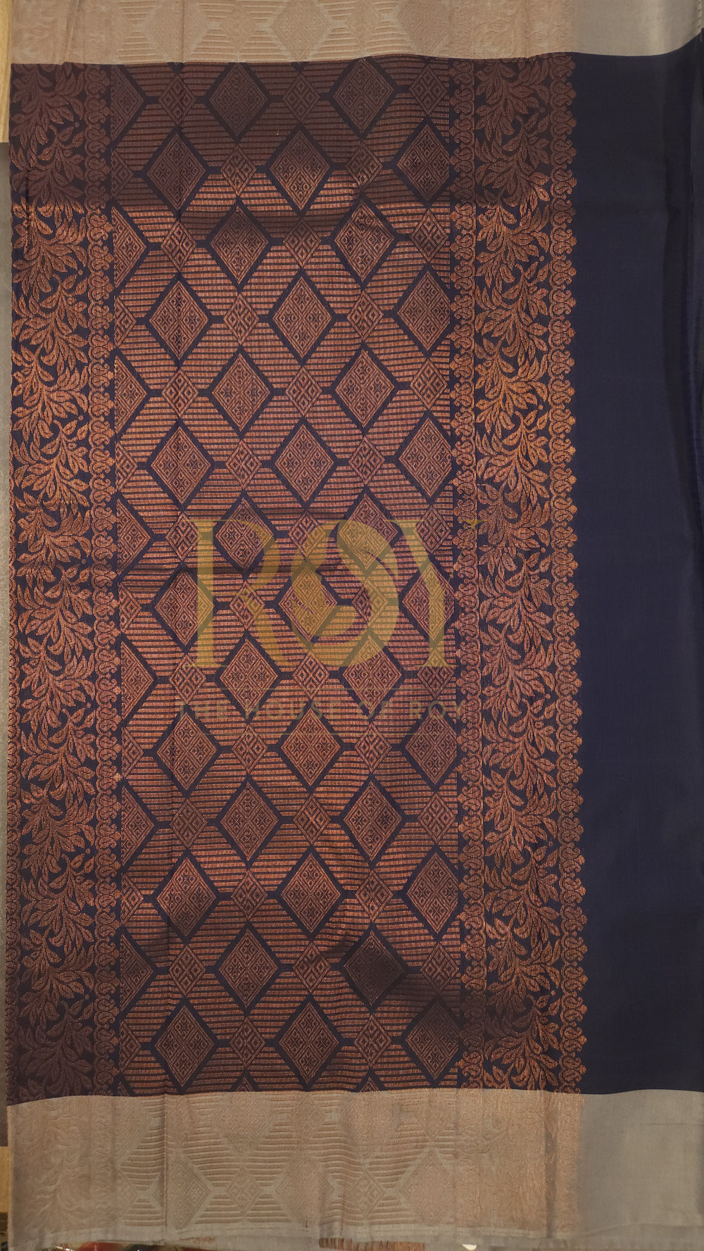 Patola Print Silk Cotton Saree in Navy Blue