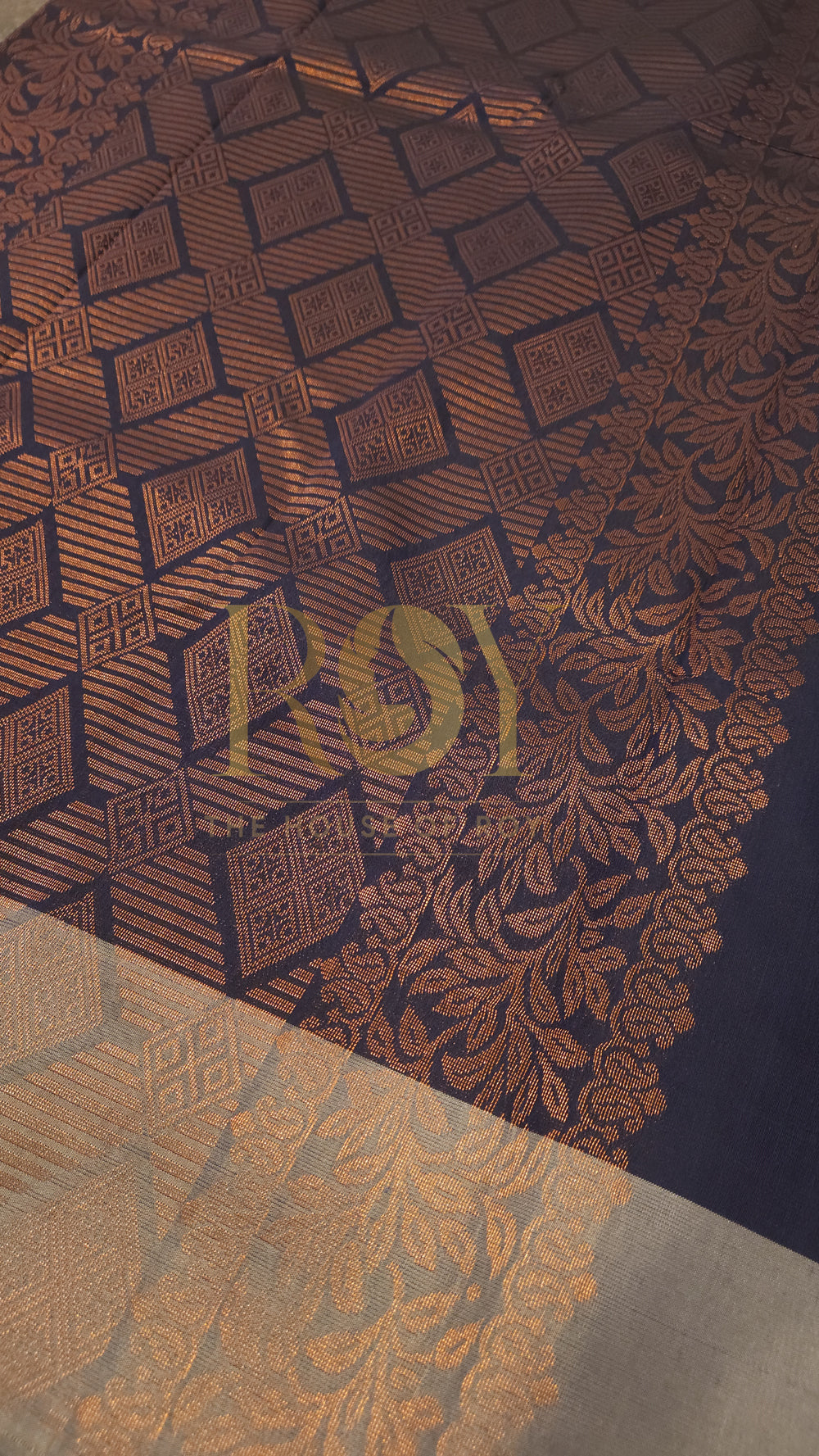 Patola Print Silk Cotton Saree in Navy Blue