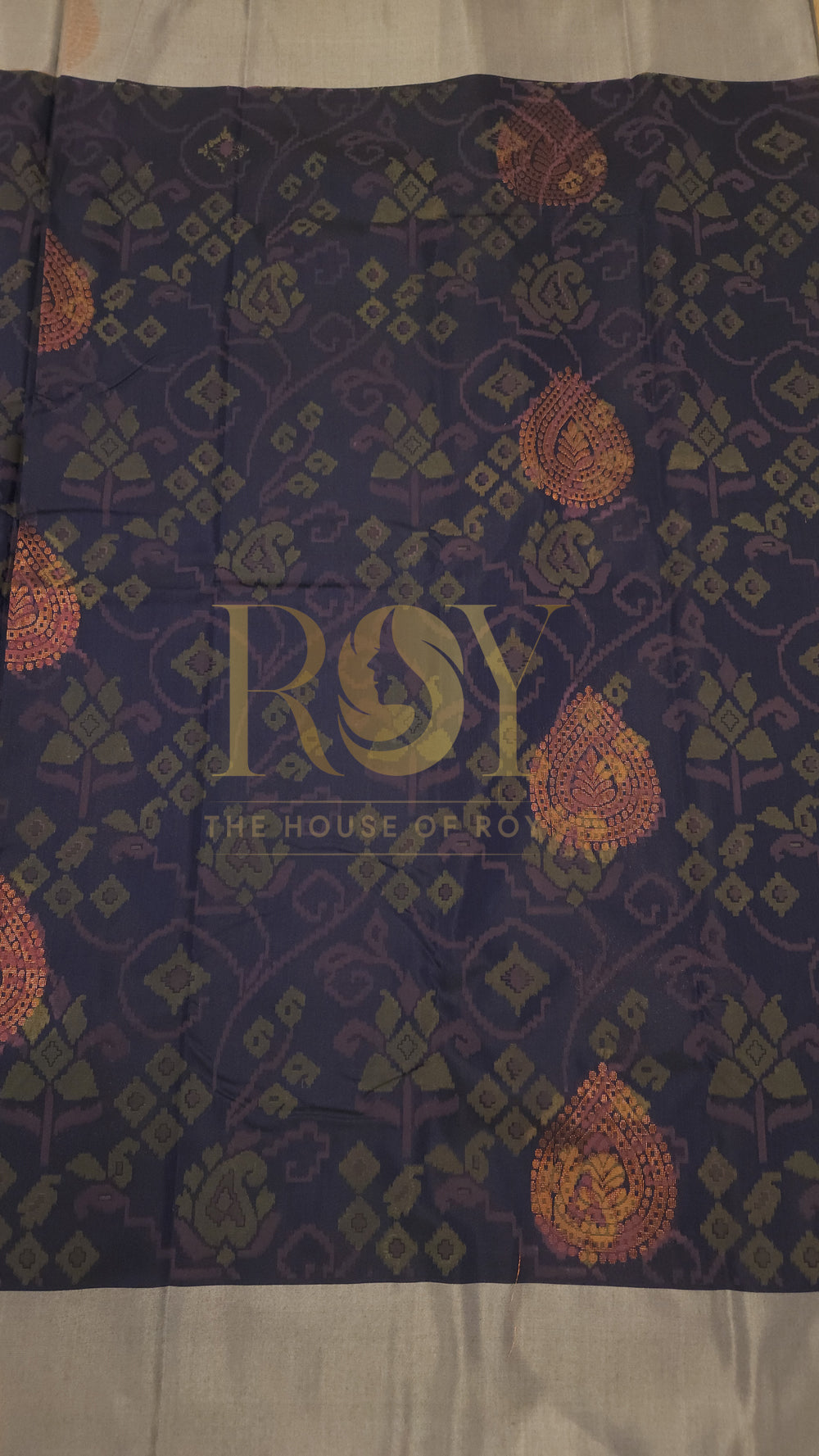 Patola Print Silk Cotton Saree in Navy Blue