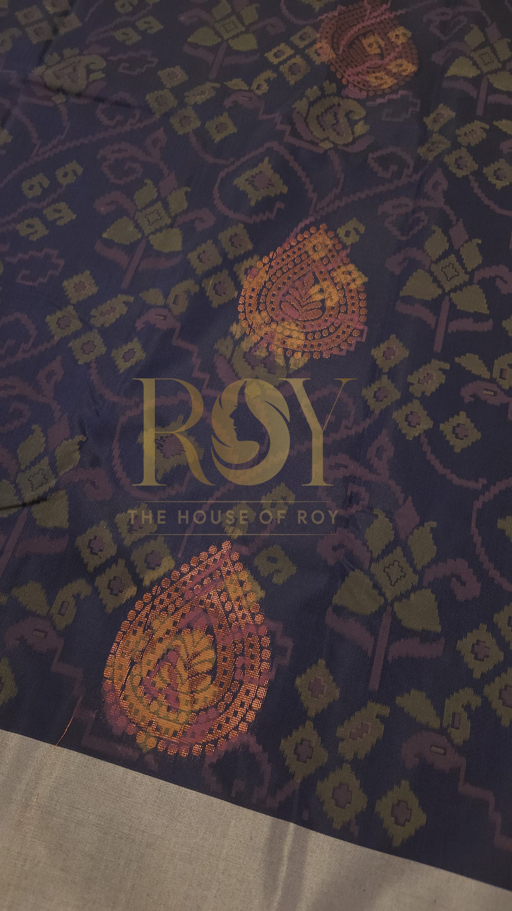 Patola Print Silk Cotton Saree in Navy Blue