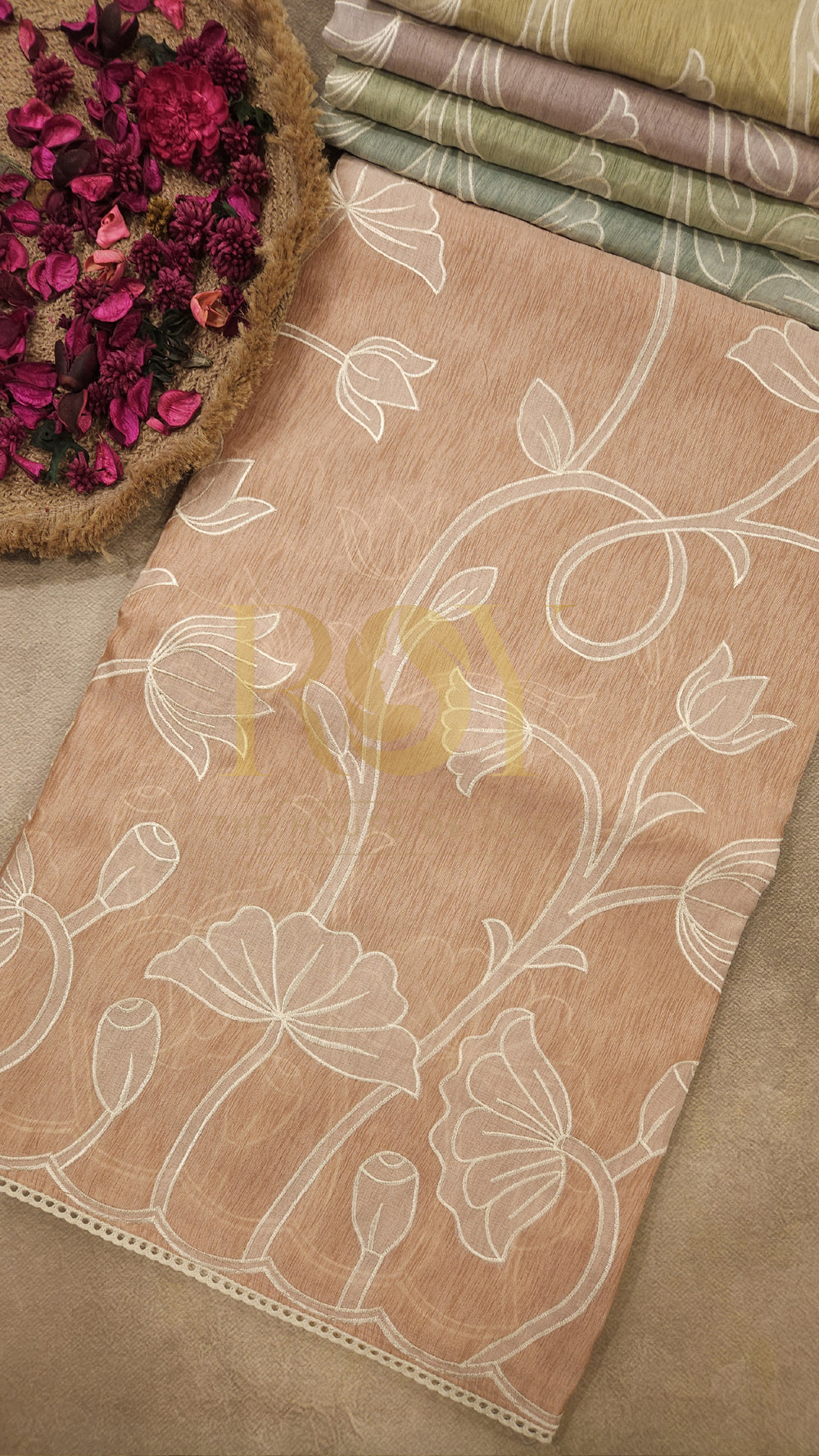 Peach Applique Saree