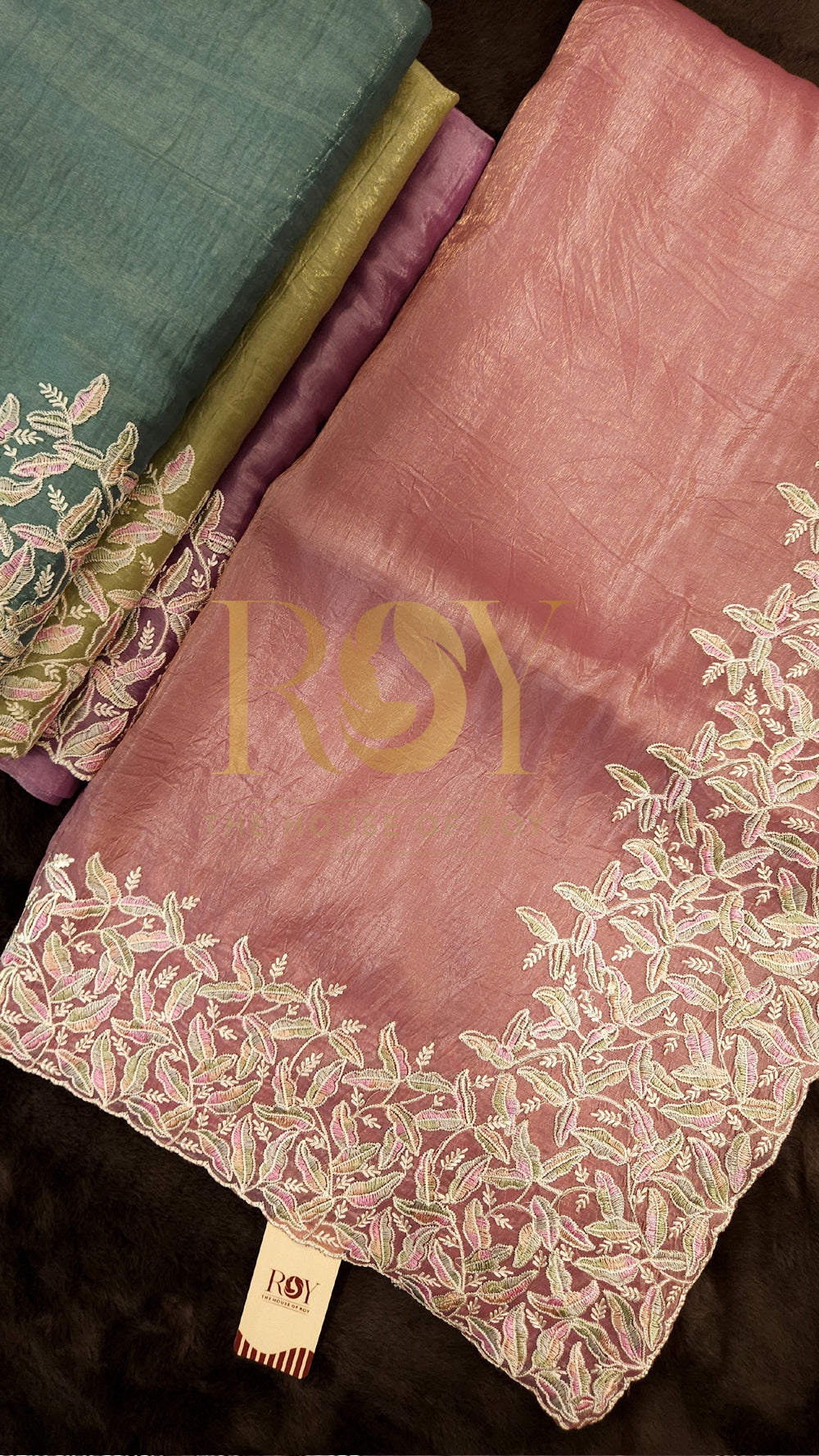 Peach Crushed Shimmer Organza Saree