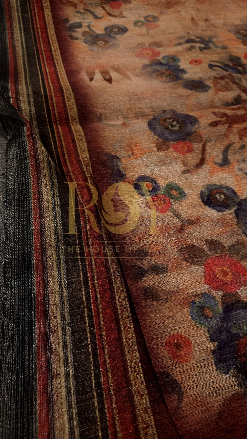 Peach Floral Print Linen Silk Saree
