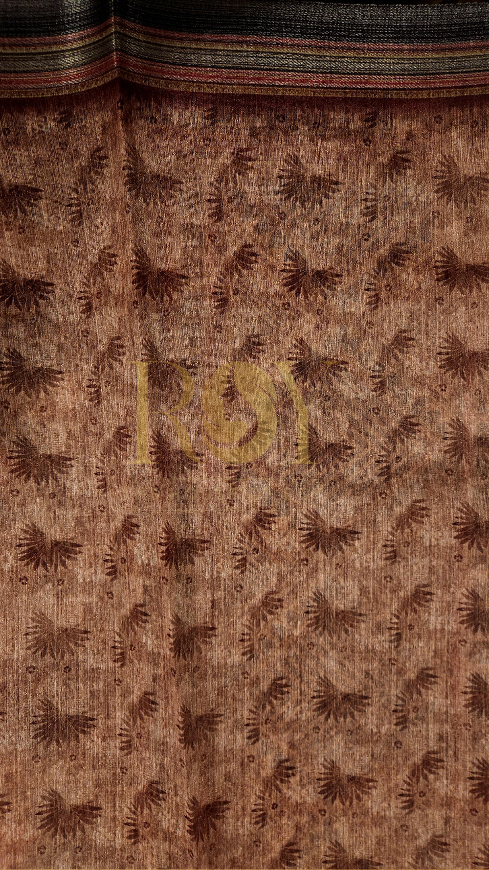 Peach Floral Print Linen Silk Saree