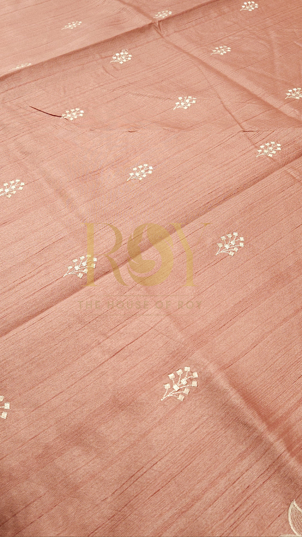 Peach Mix Tussar White Embroidered Saree