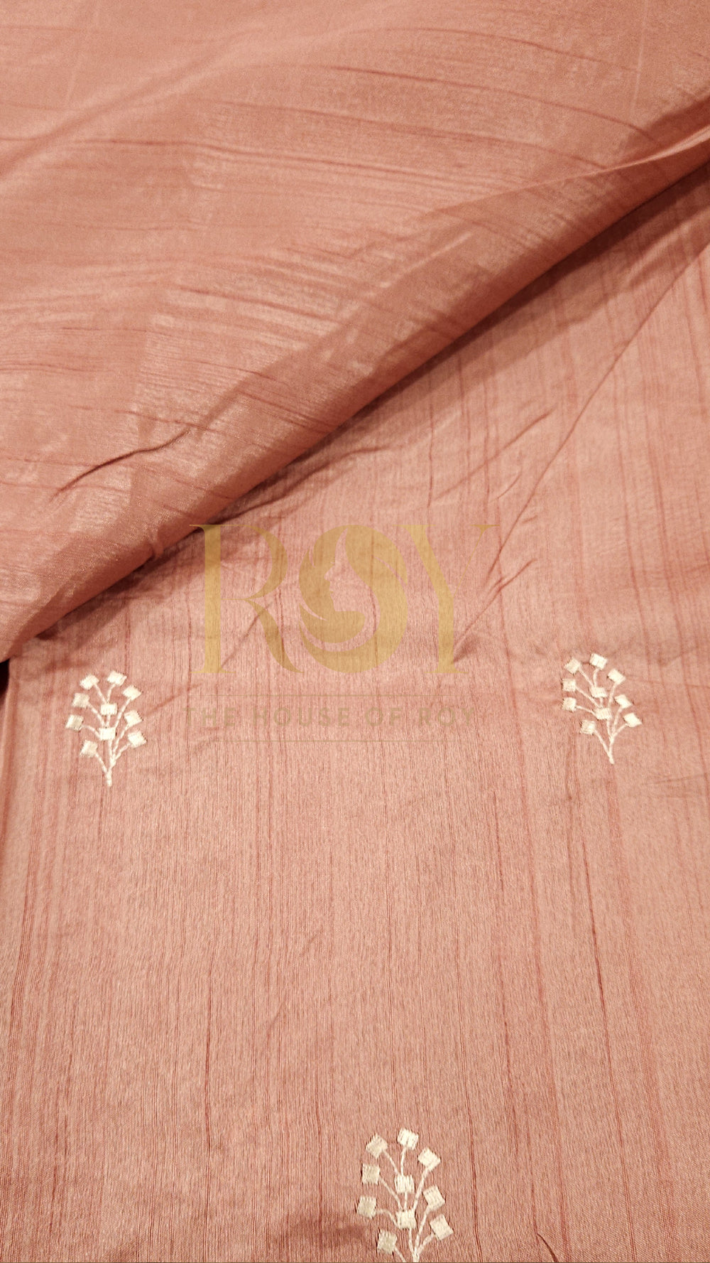 Peach Mix Tussar White Embroidered Saree