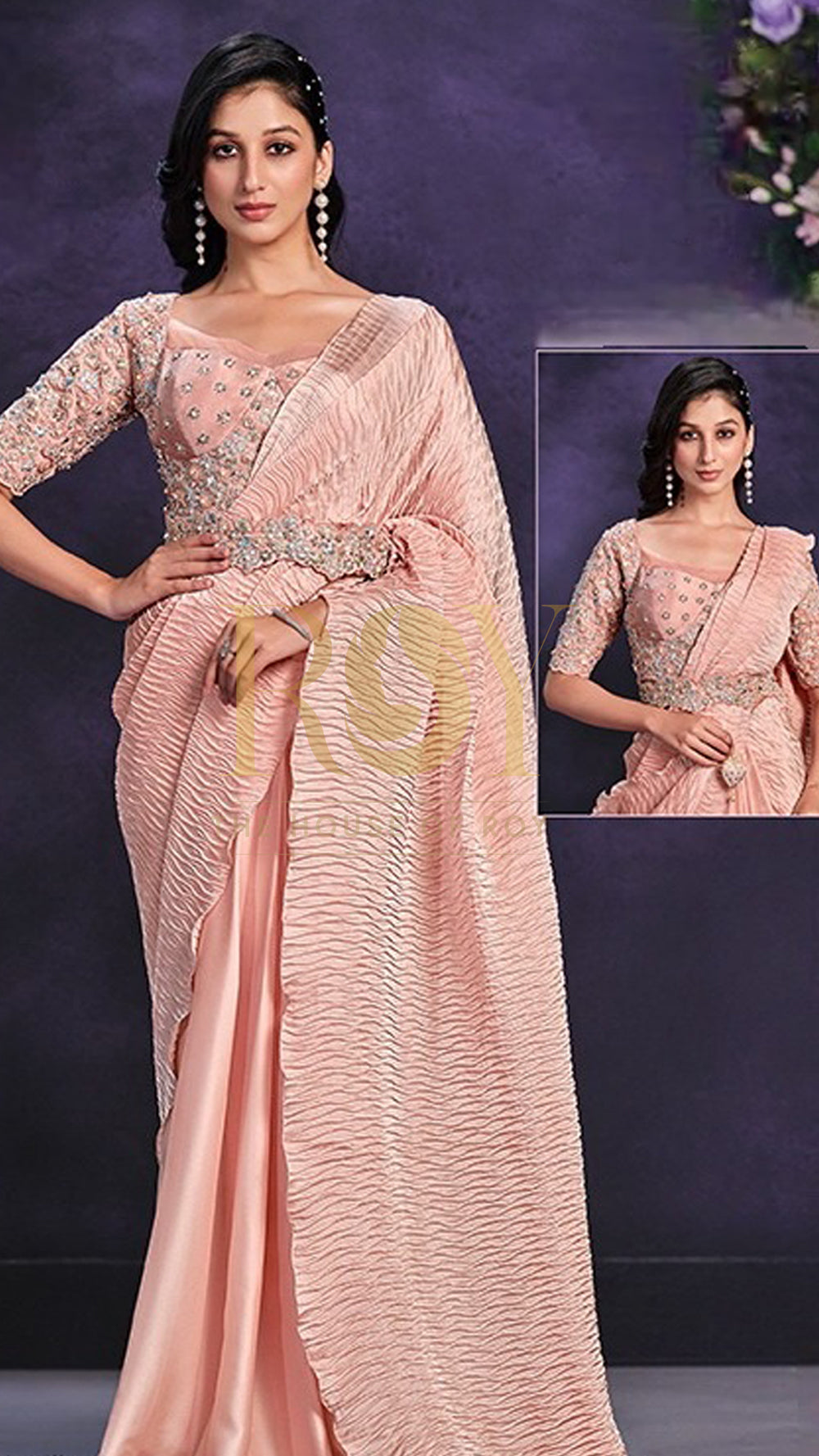 Peach Pre-Draped Designer Saree