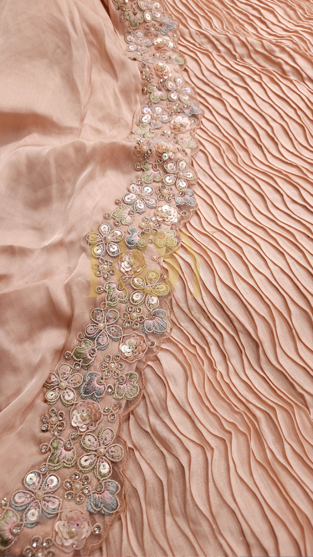 Peach Pre-Draped Designer Saree