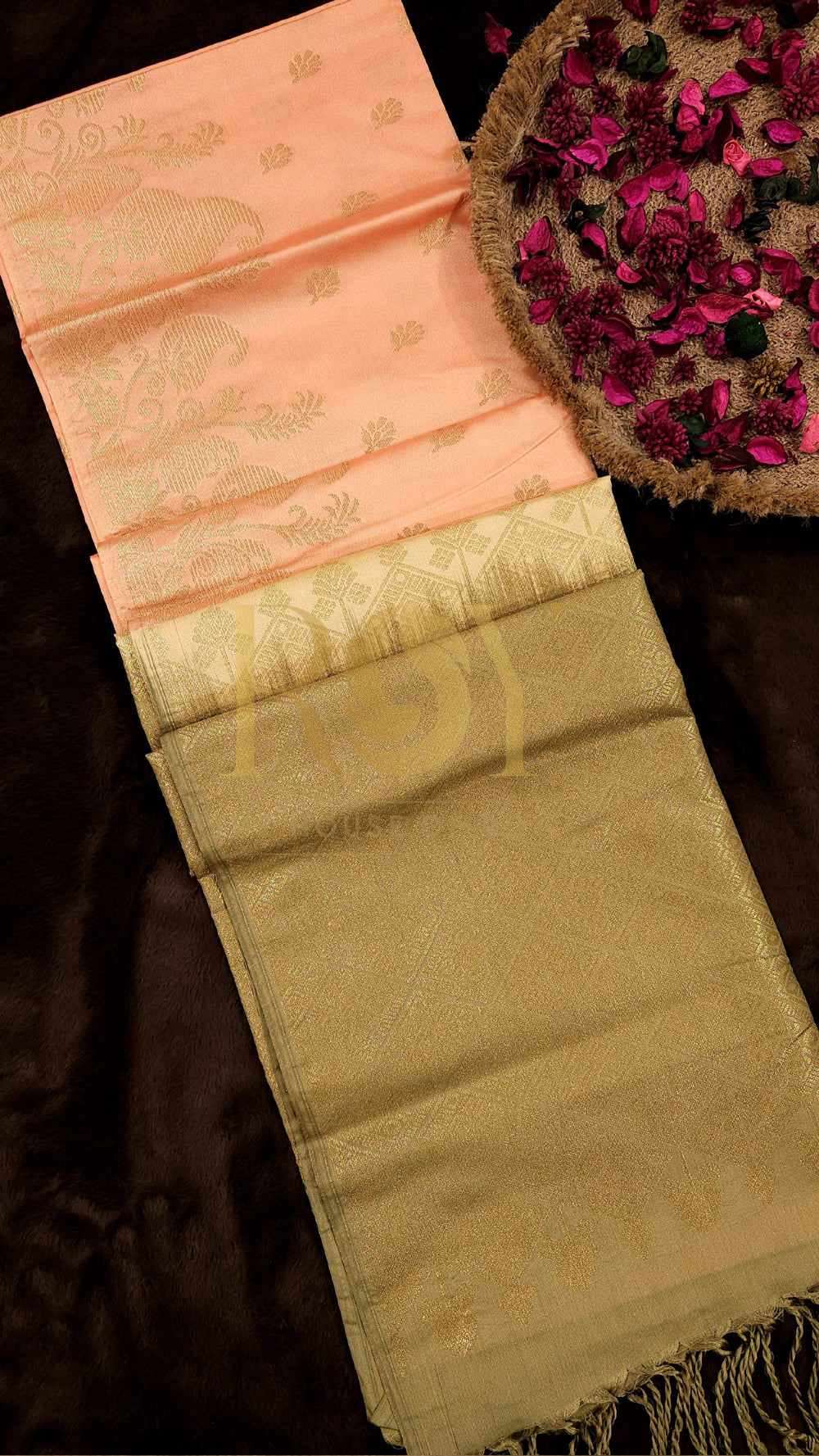 Peach Turning Border Soft Silk Saree