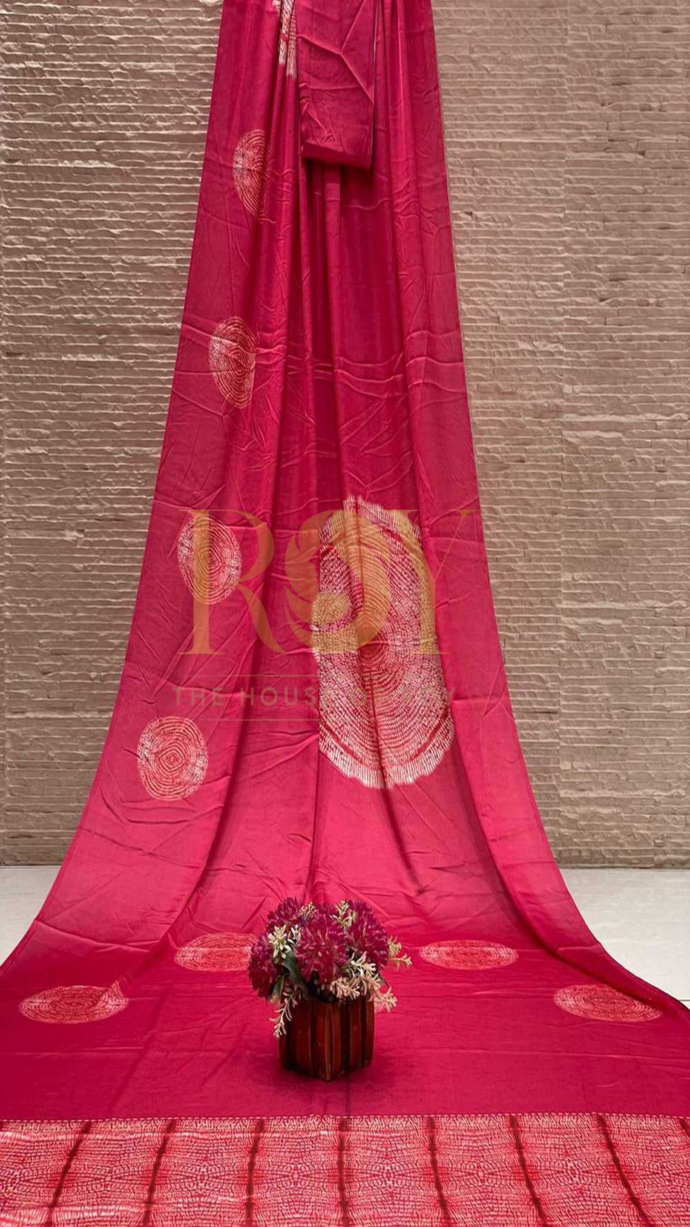 Pink Abstract Modal Viscose Saree