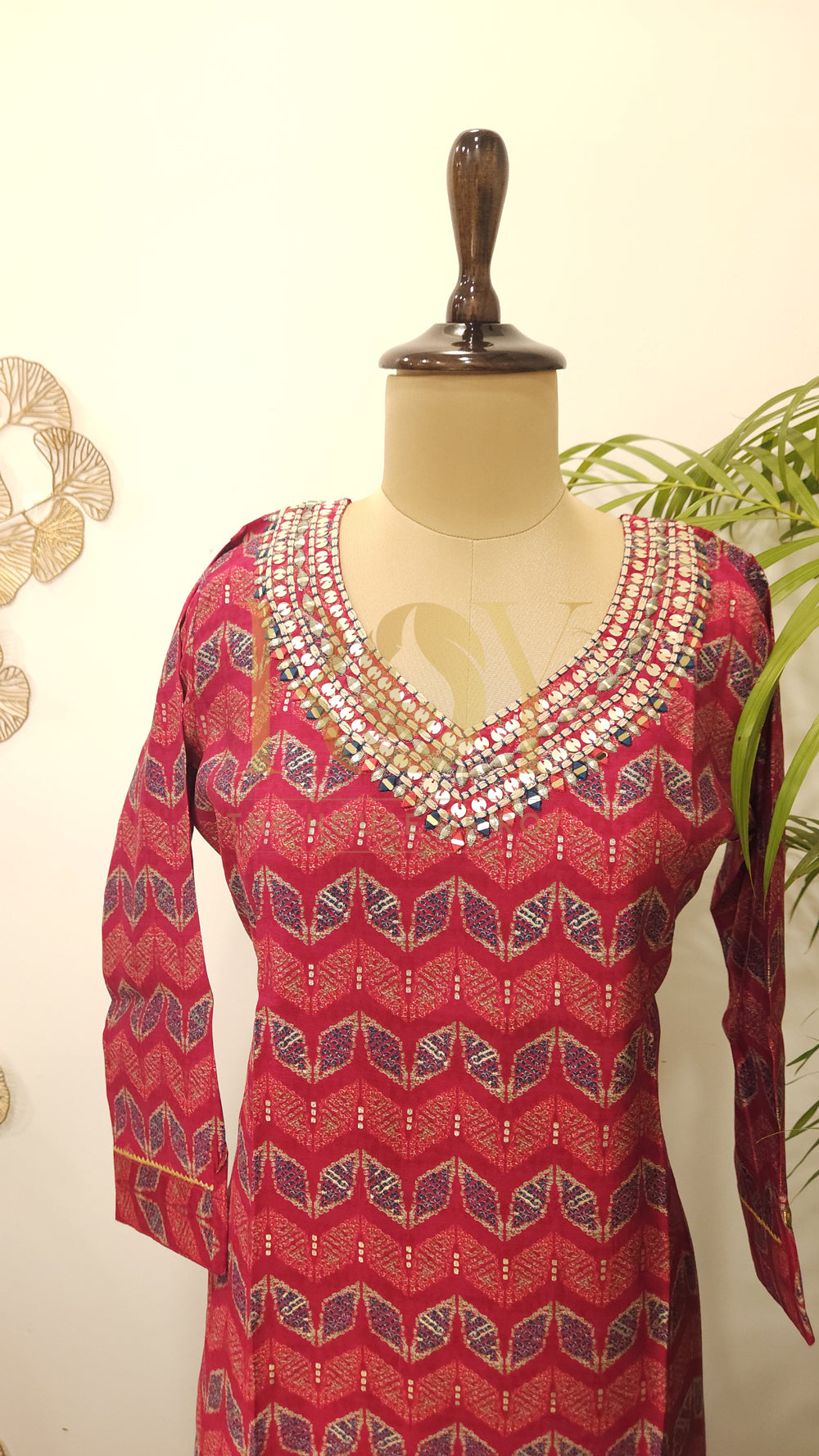 Pink V-Neck Work Kurti