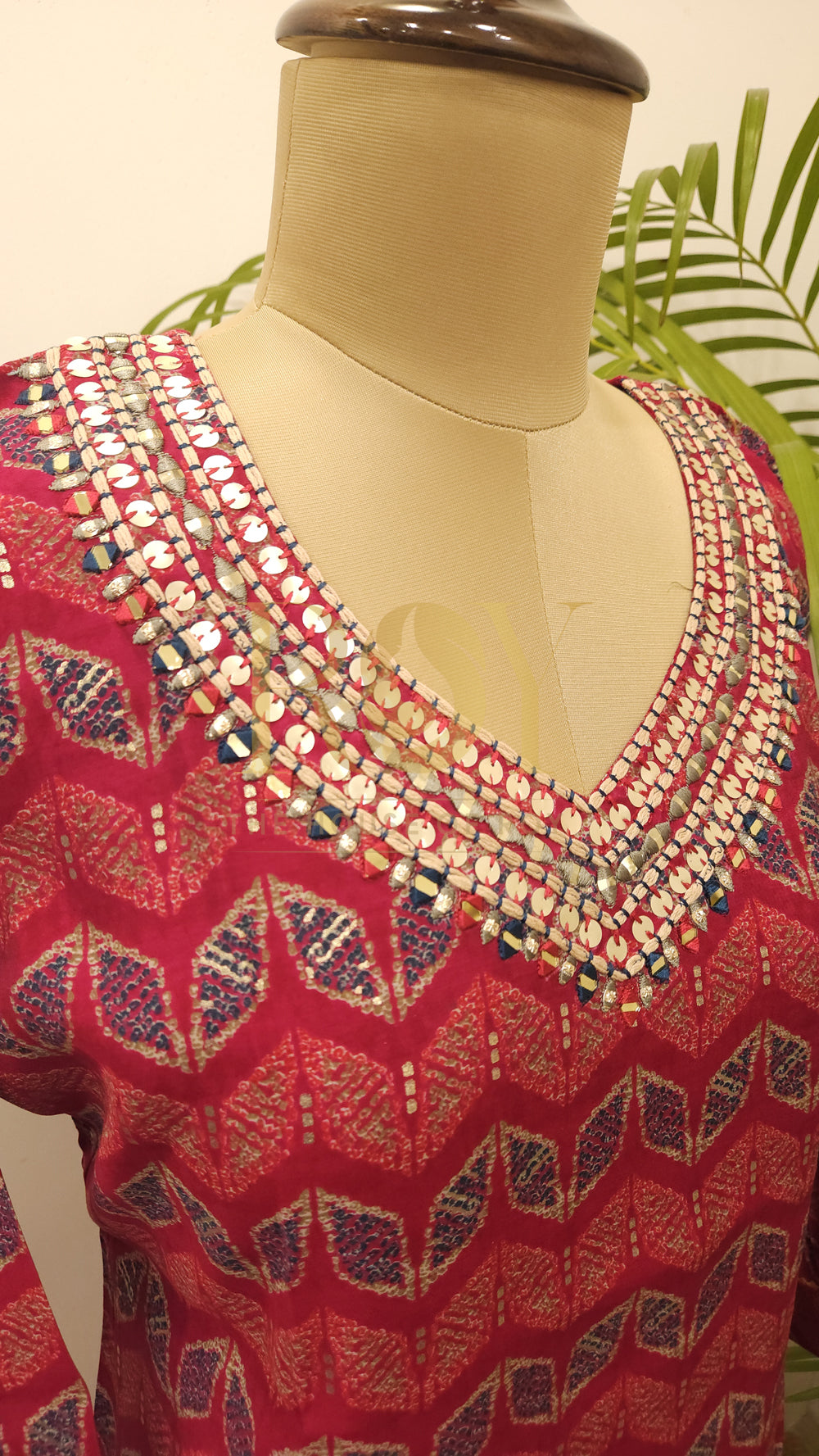 Pink V-Neck Work Kurti