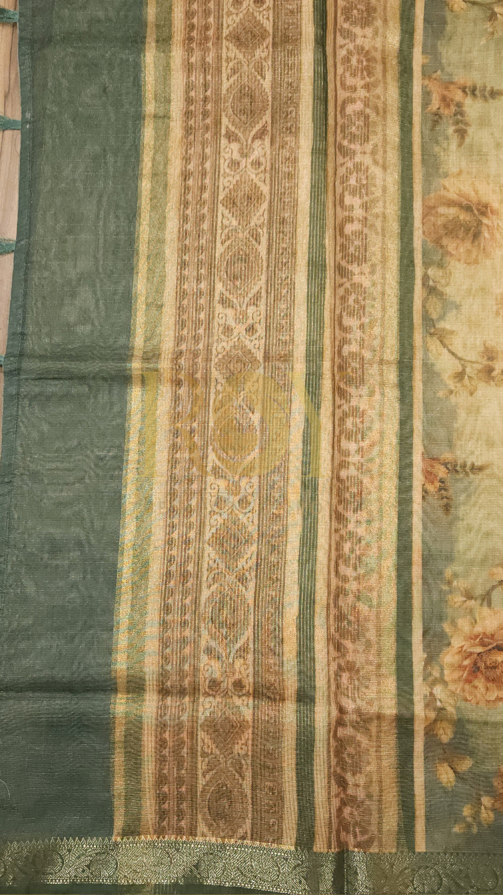 Pista Green Floral Digital Print Tissue Saree