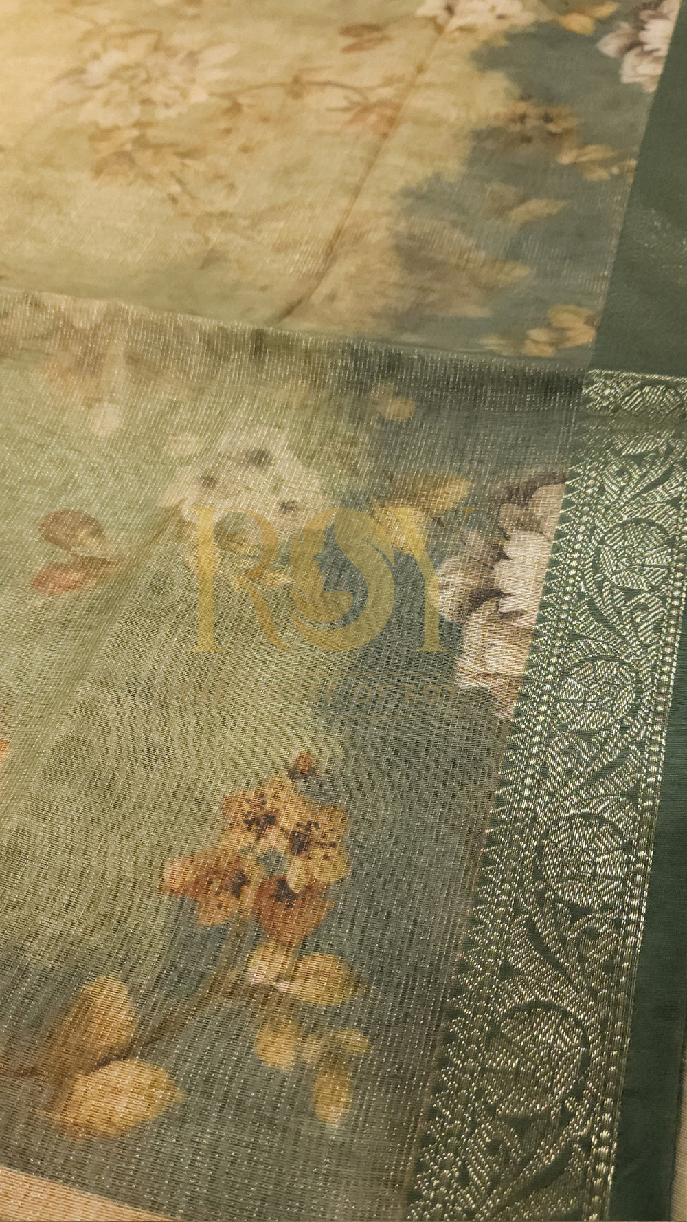 Pista Green Floral Digital Print Tissue Saree