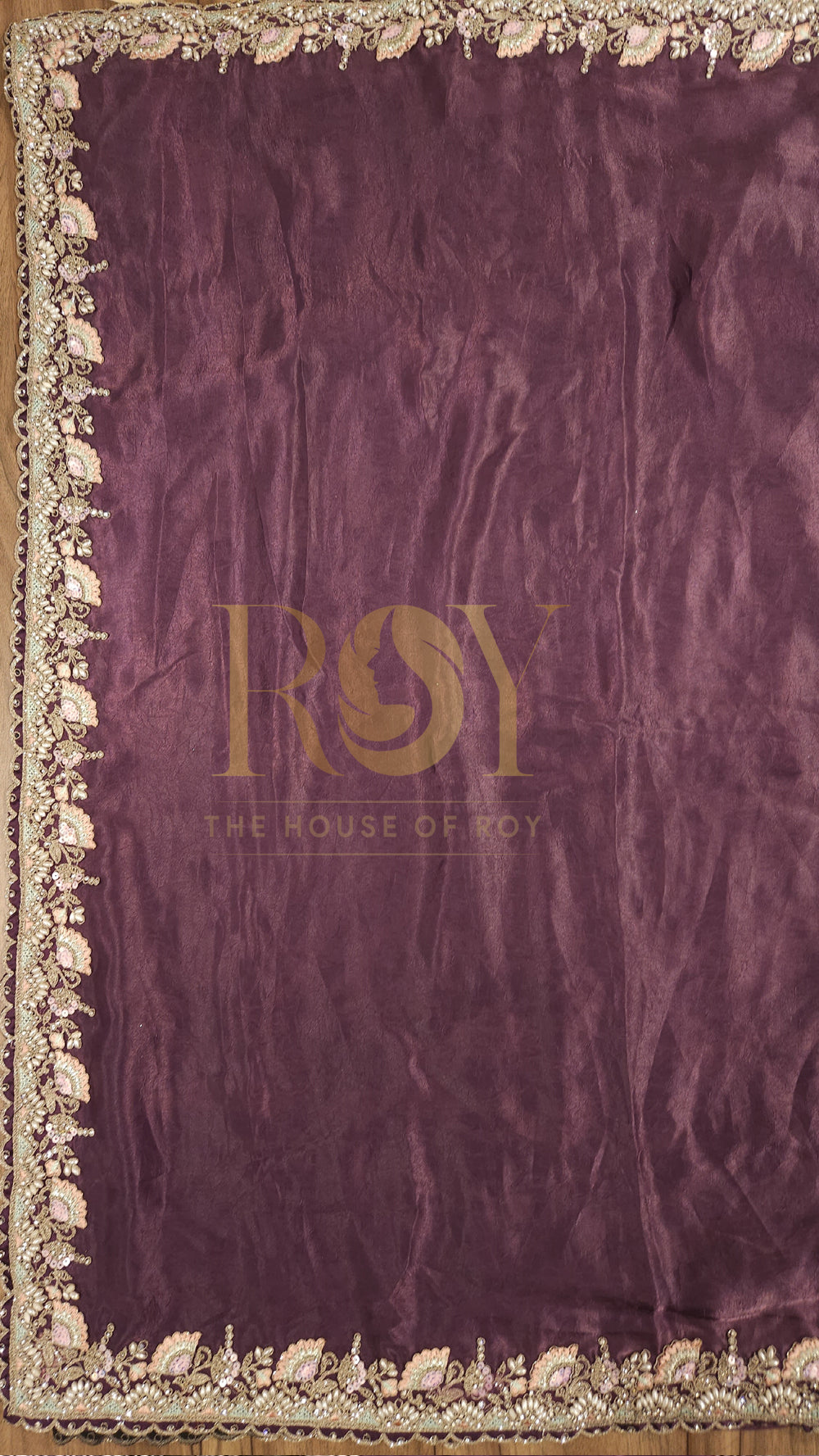 Plum Crushed Organza Designer Saree