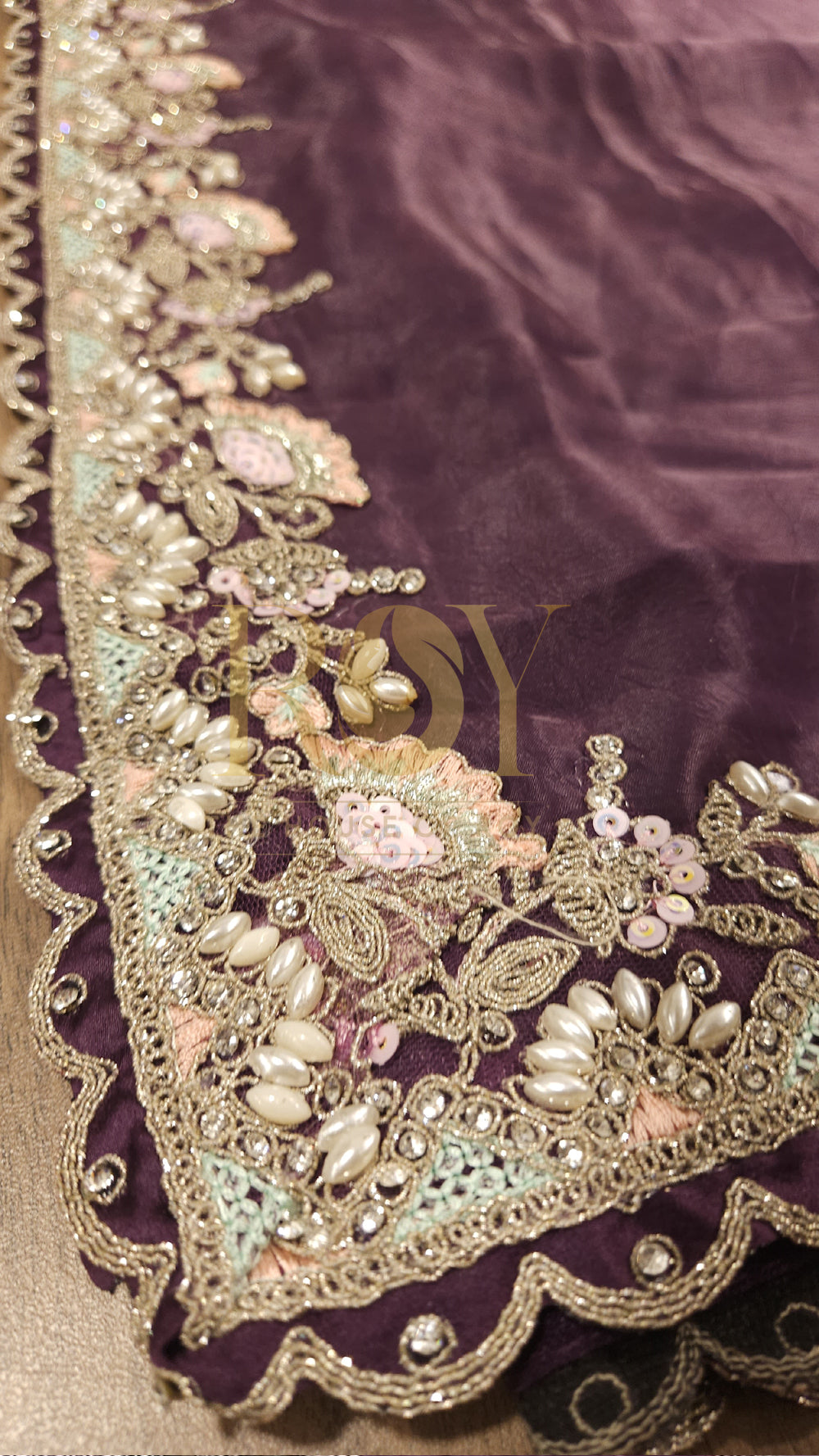 Plum Crushed Organza Designer Saree