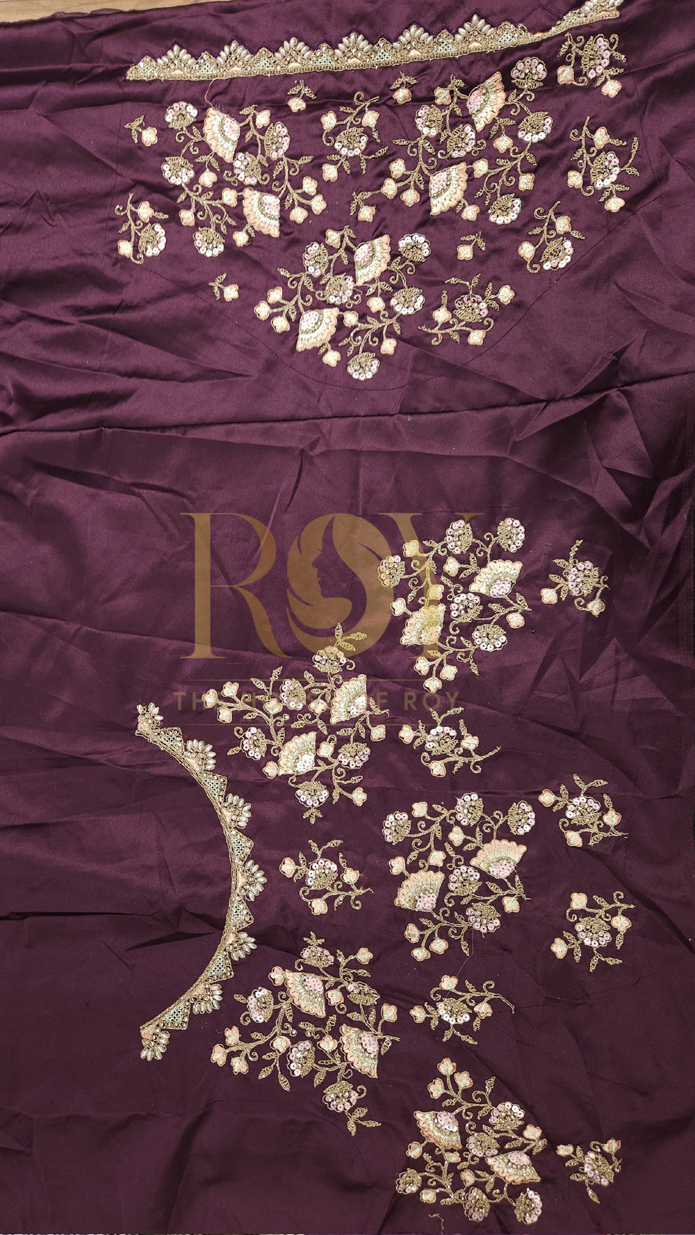 Plum Crushed Organza Designer Saree