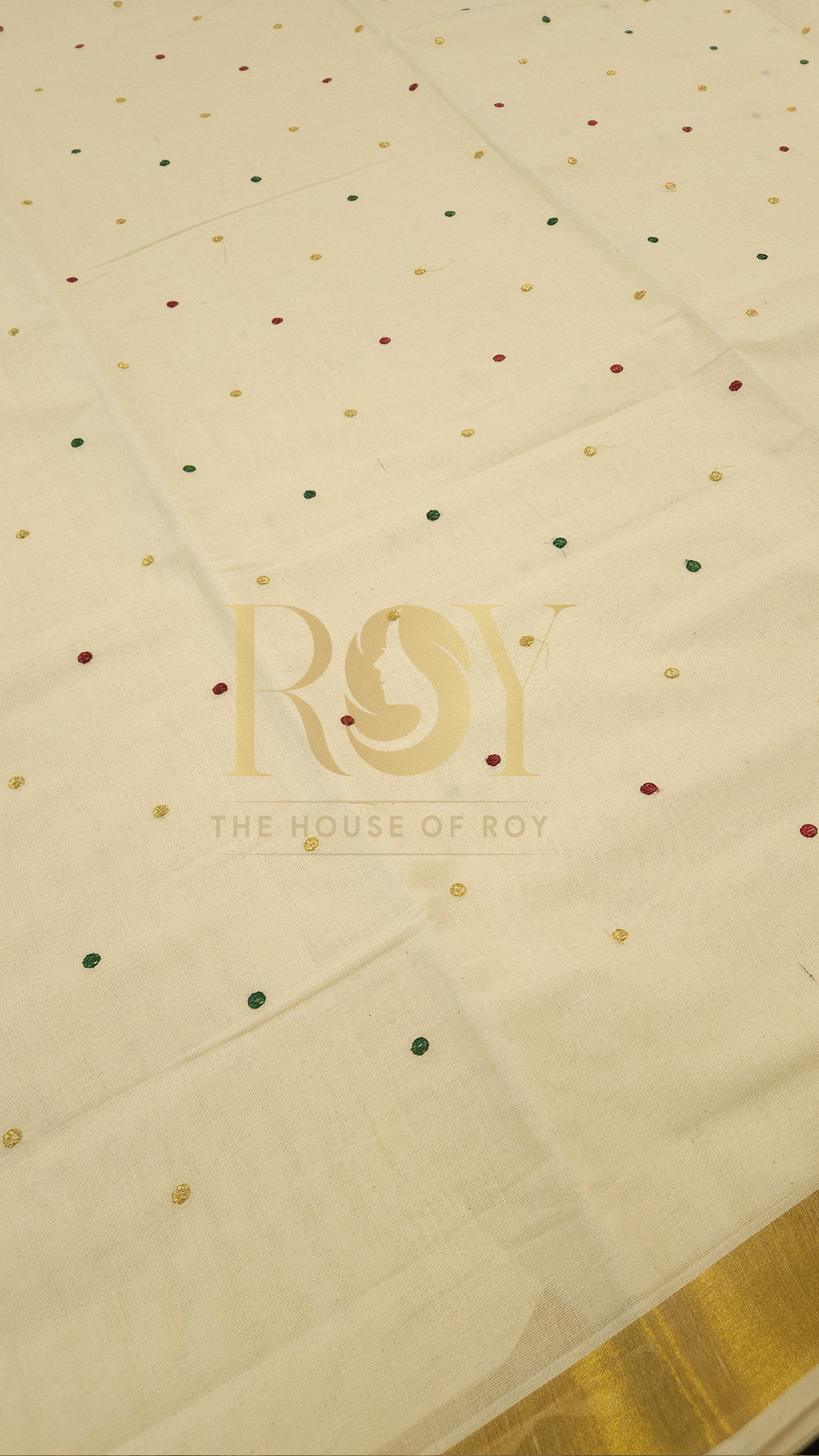 Polka Dot Embroidery Kerala Kasavu Saree