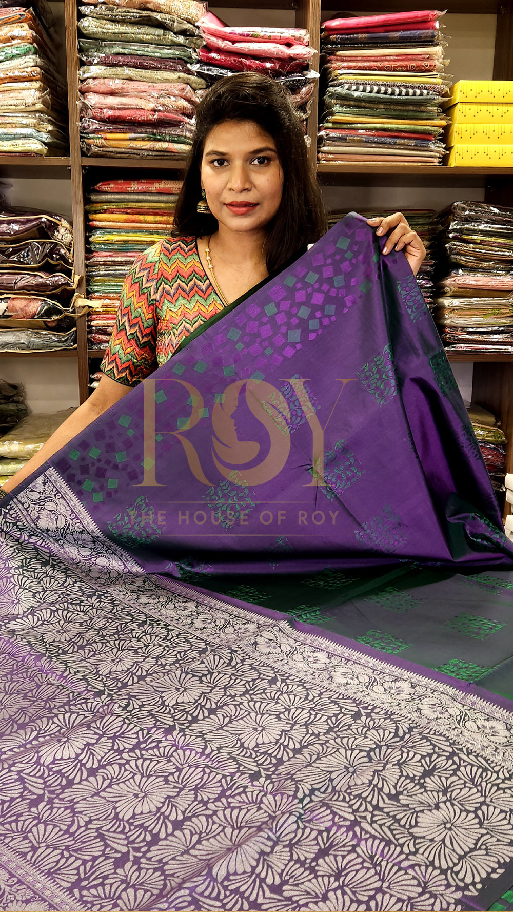 Purple Embossed Silk Saree
