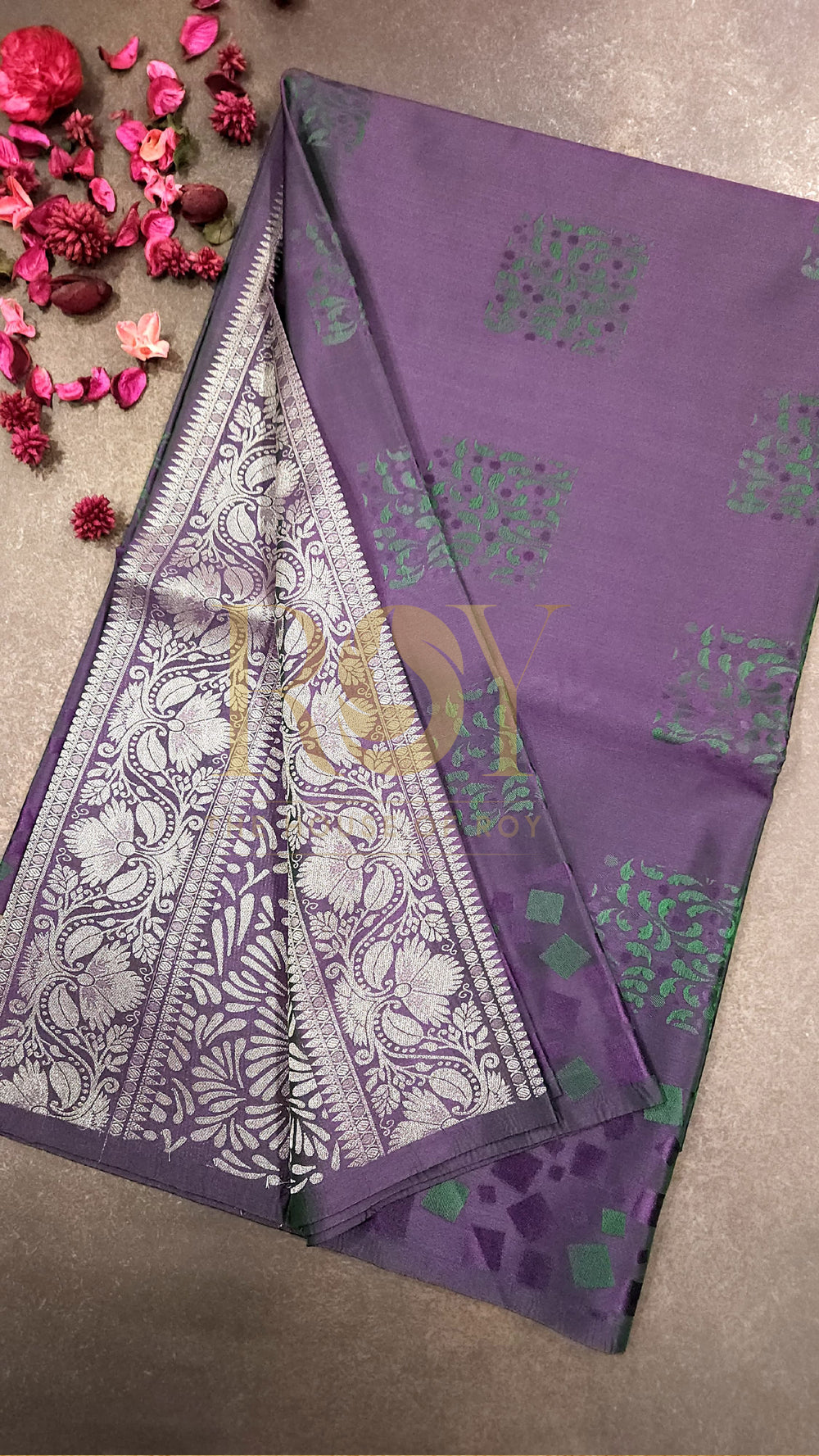 Purple Embossed Silk Saree