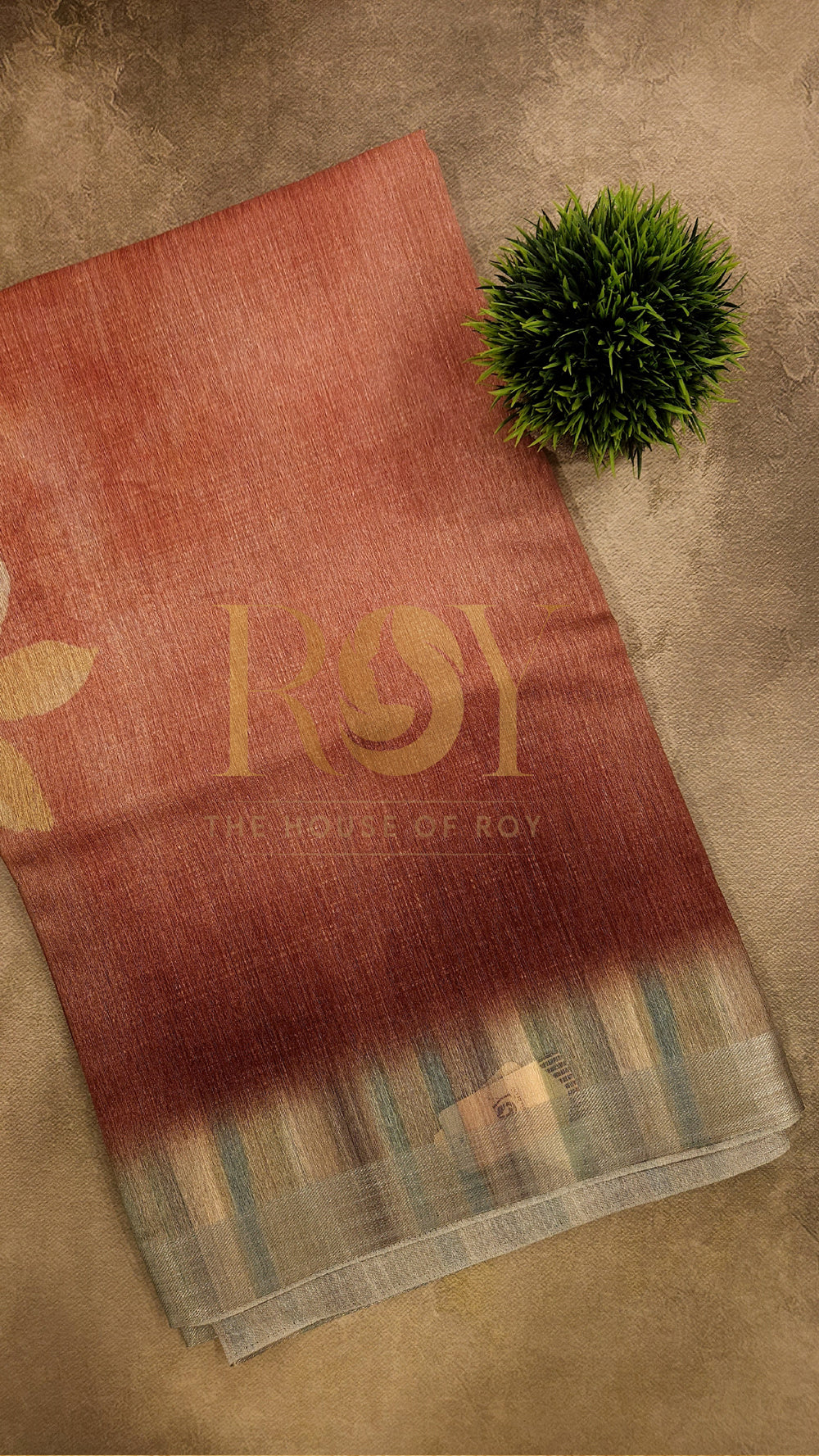 Reddish orange floral print linen silk