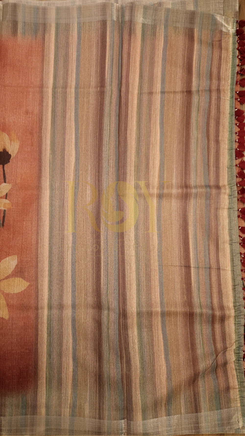 Reddish orange floral print linen silk