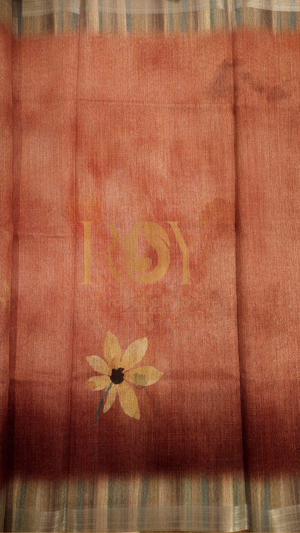 Reddish orange floral print linen silk