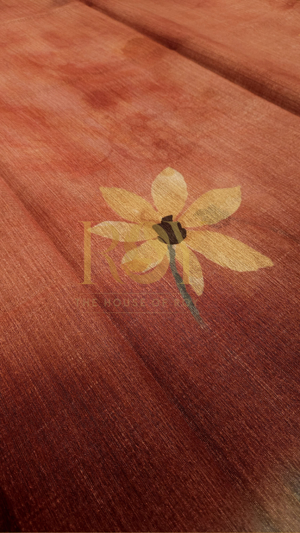 Reddish orange floral print linen silk