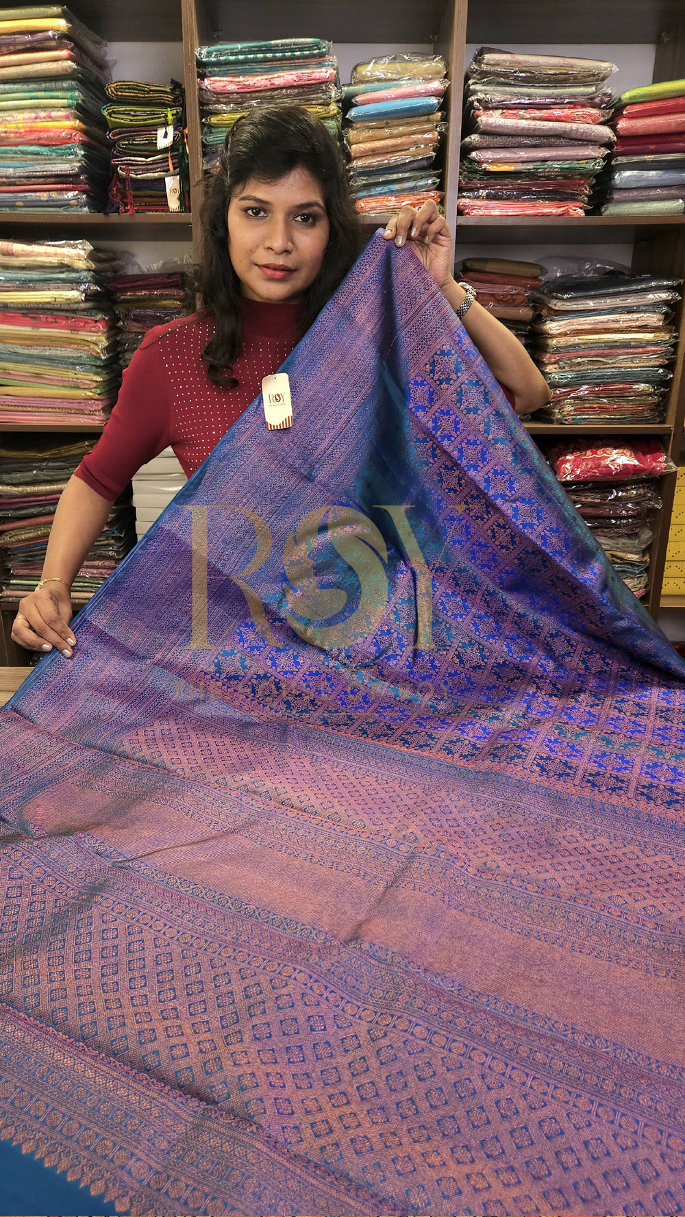 Royal blue and sapphire green Pure silk saree
