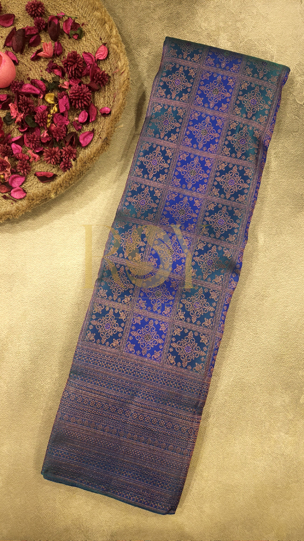 Royal blue and sapphire green Pure silk saree