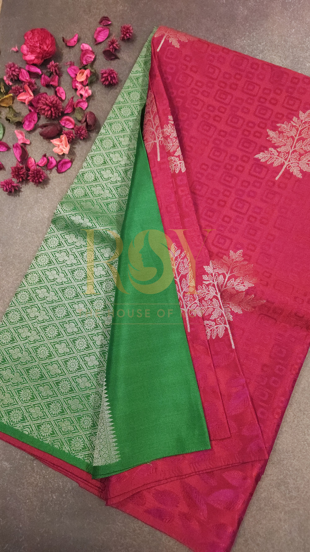 Ruby Pink Embossed Soft Silk Saree